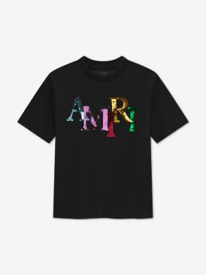 Amiri Kids Staggered Sequin T-Shirt in Black