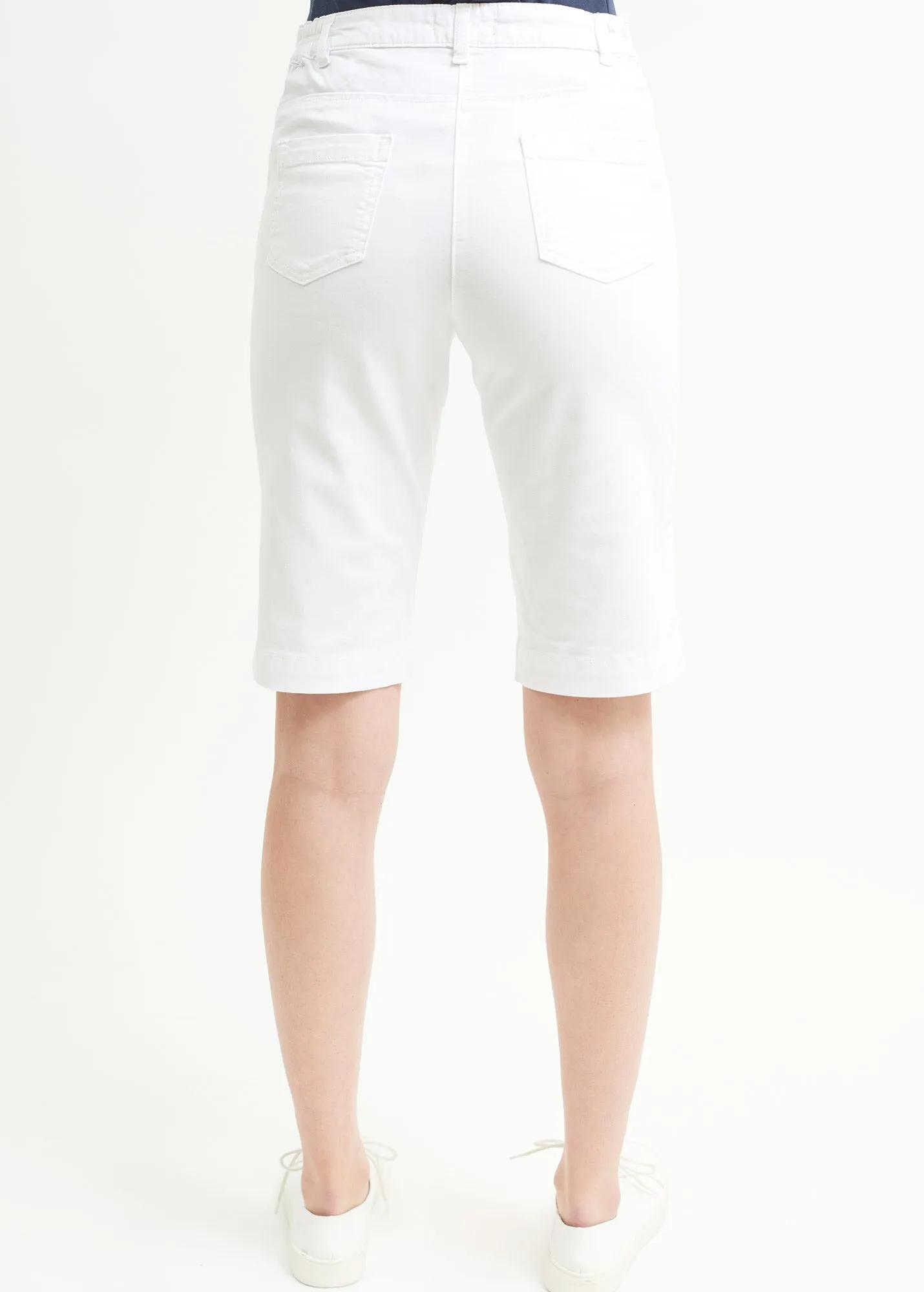 Bermuda droit uni Samantha - en coton lger (BLANC)
