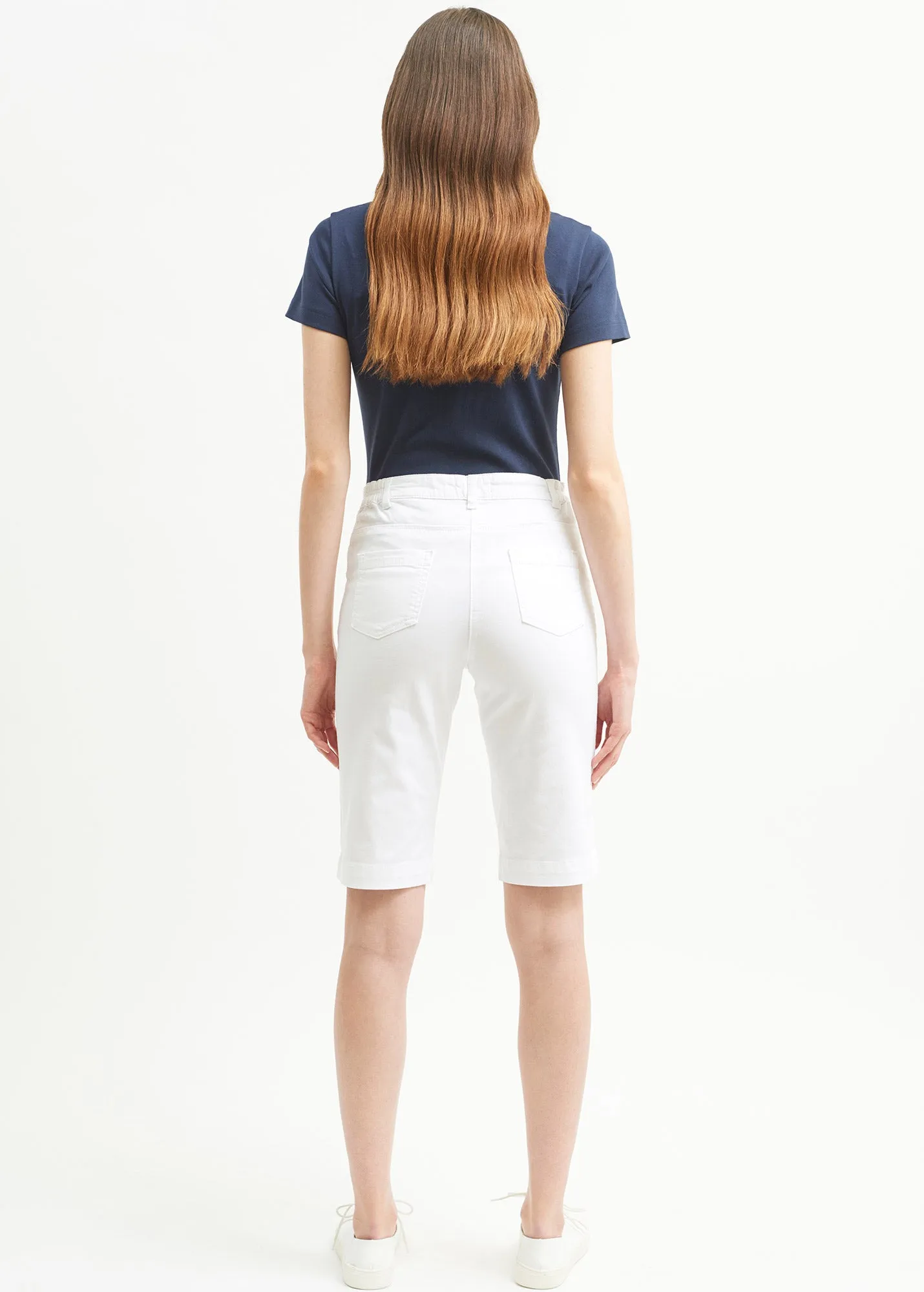 Bermuda droit uni Samantha - en coton lger (BLANC)