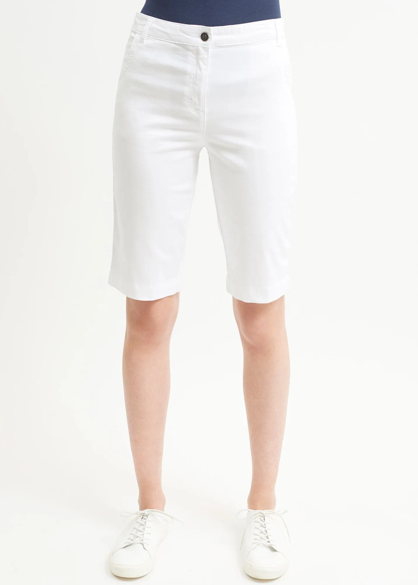 Bermuda droit uni Samantha - en coton lger (BLANC)
