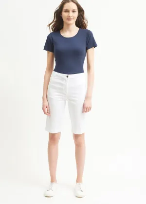 Bermuda droit uni Samantha - en coton lger (BLANC)