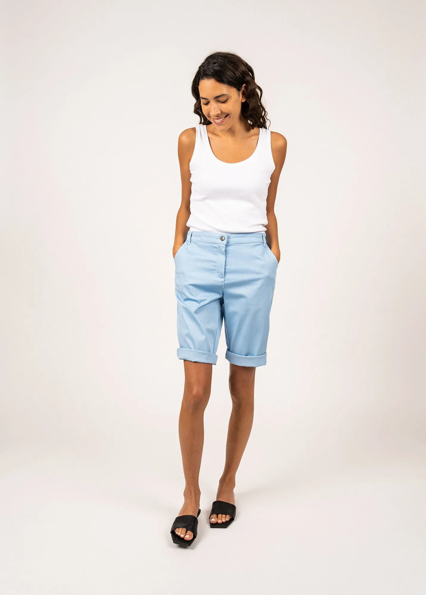 Bermuda droit uni Samantha - en coton lger (CIEL)