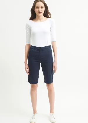 Bermuda droit uni Samantha - en coton lger (MARINE)