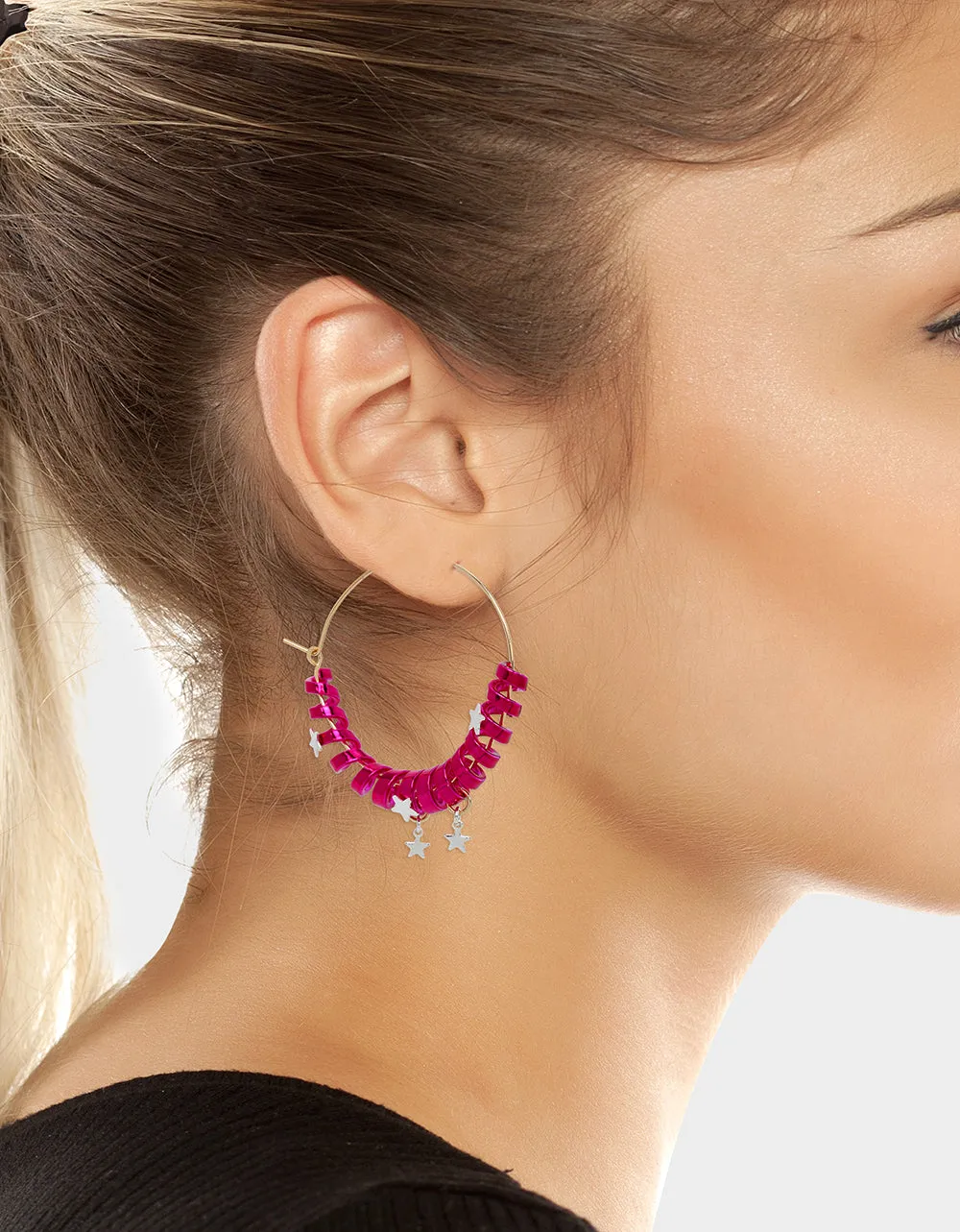 BETSEYS HOLIDAY COIL HOOP EARRINGS PINK Betsey Johnson