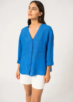 Blouse en lin Laurence - manches longues, col V (MER)