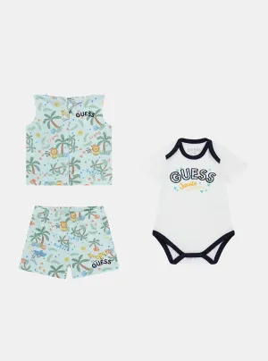 Blue Animal Print Vest Short 3 Piece Set (0-12M) Guess