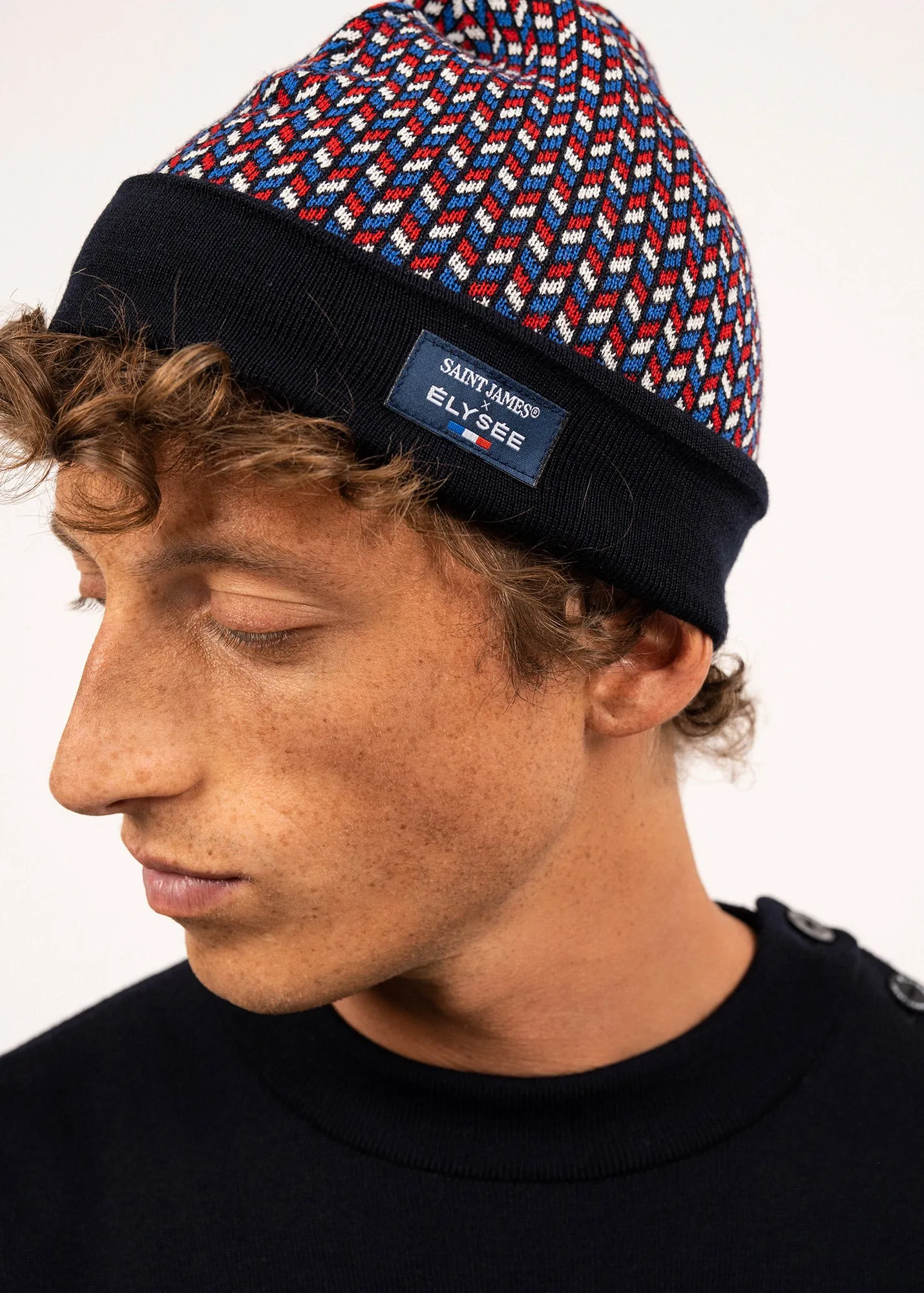 Bonnet jacquard en laine - SAINT JAMES x Elyse (NAVY/MULTICO)