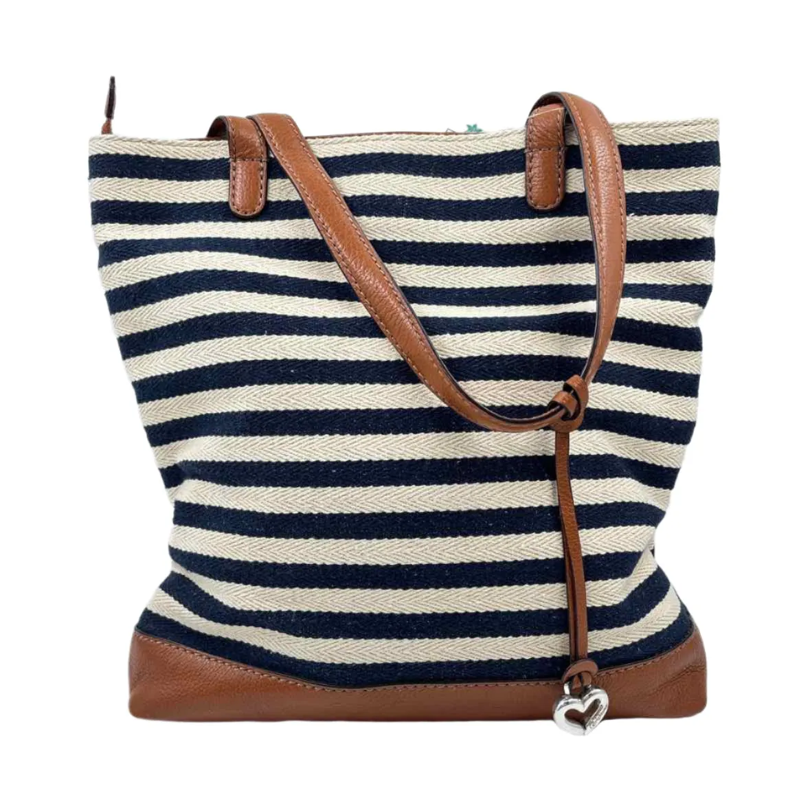 BRIGHTON Navy Blue & Natural Canvas & Leather ANCHOR HARBOR TOTE Bag Purse