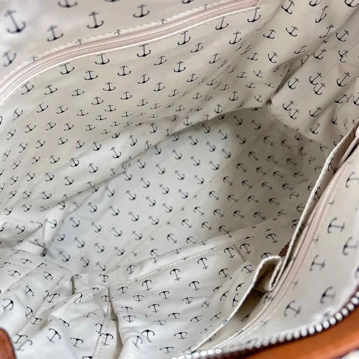 BRIGHTON Navy Blue & Natural Canvas & Leather ANCHOR HARBOR TOTE Bag Purse