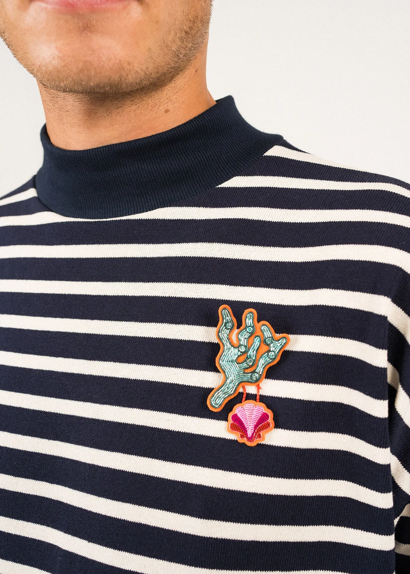 Broche brode Corail - SAINT JAMES x Macon & Lesquoy (TURQUOISE)