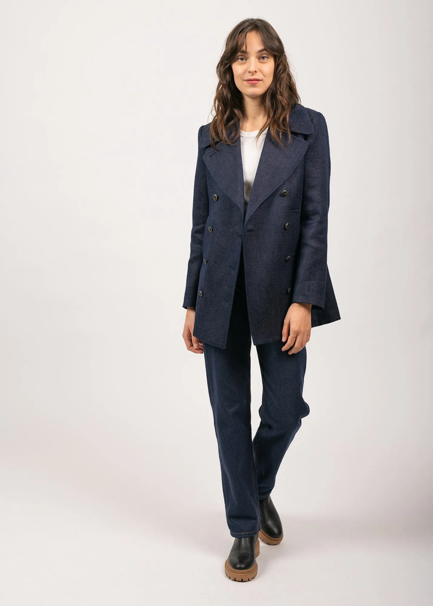 Caban Hritage femme en laine Mrinos - SAINT JAMES x Atelier Tuffery (INDIGO/CHANVRE)