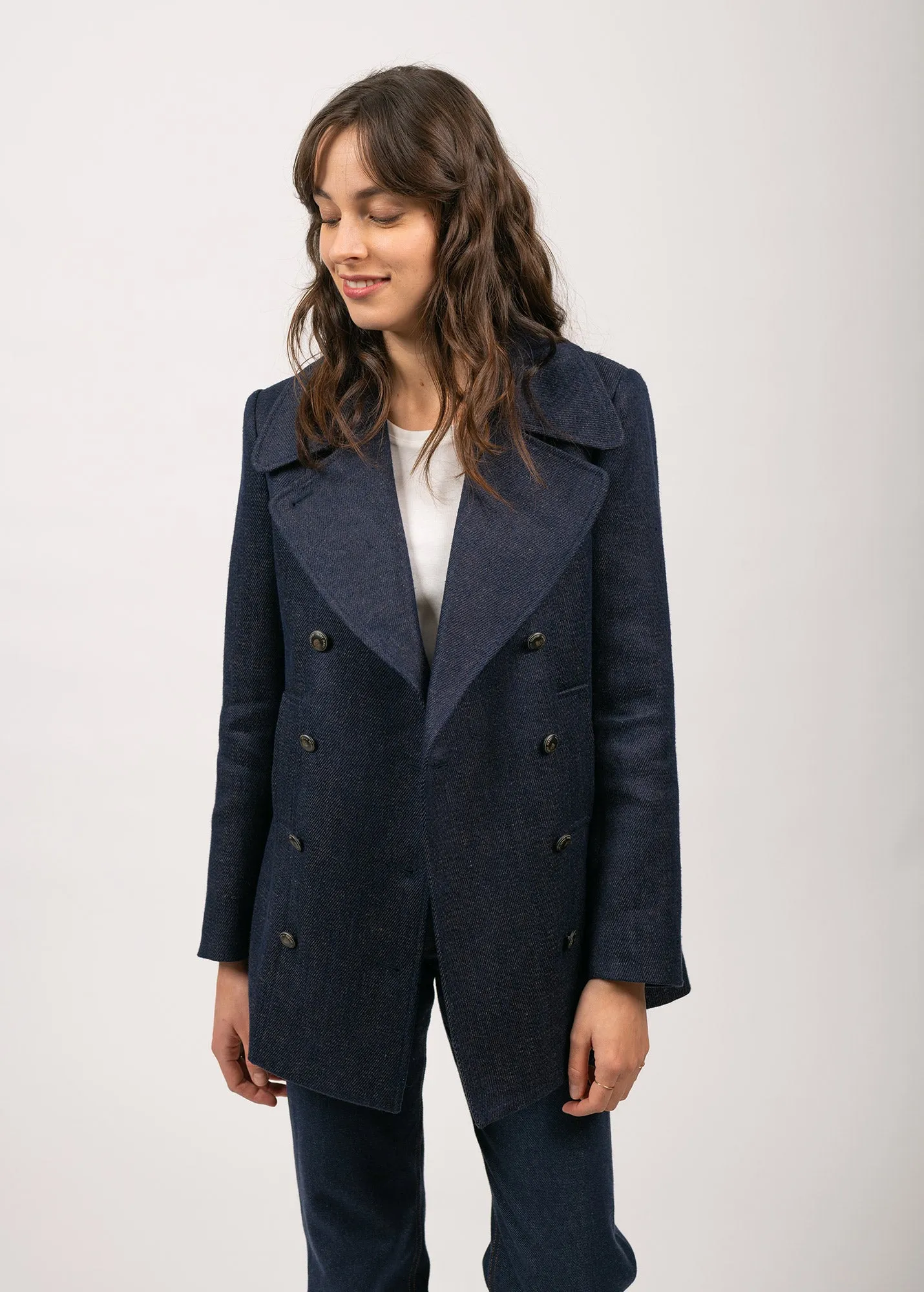 Caban Hritage femme en laine Mrinos - SAINT JAMES x Atelier Tuffery (INDIGO/CHANVRE)
