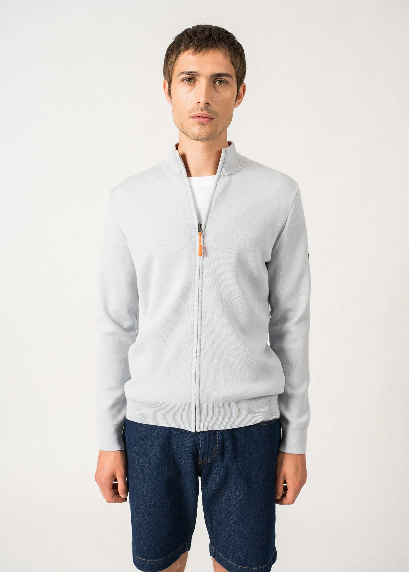 Cardigan Creggan - zipp, en laine mrinos (GRIS LIGHT/BASKET)