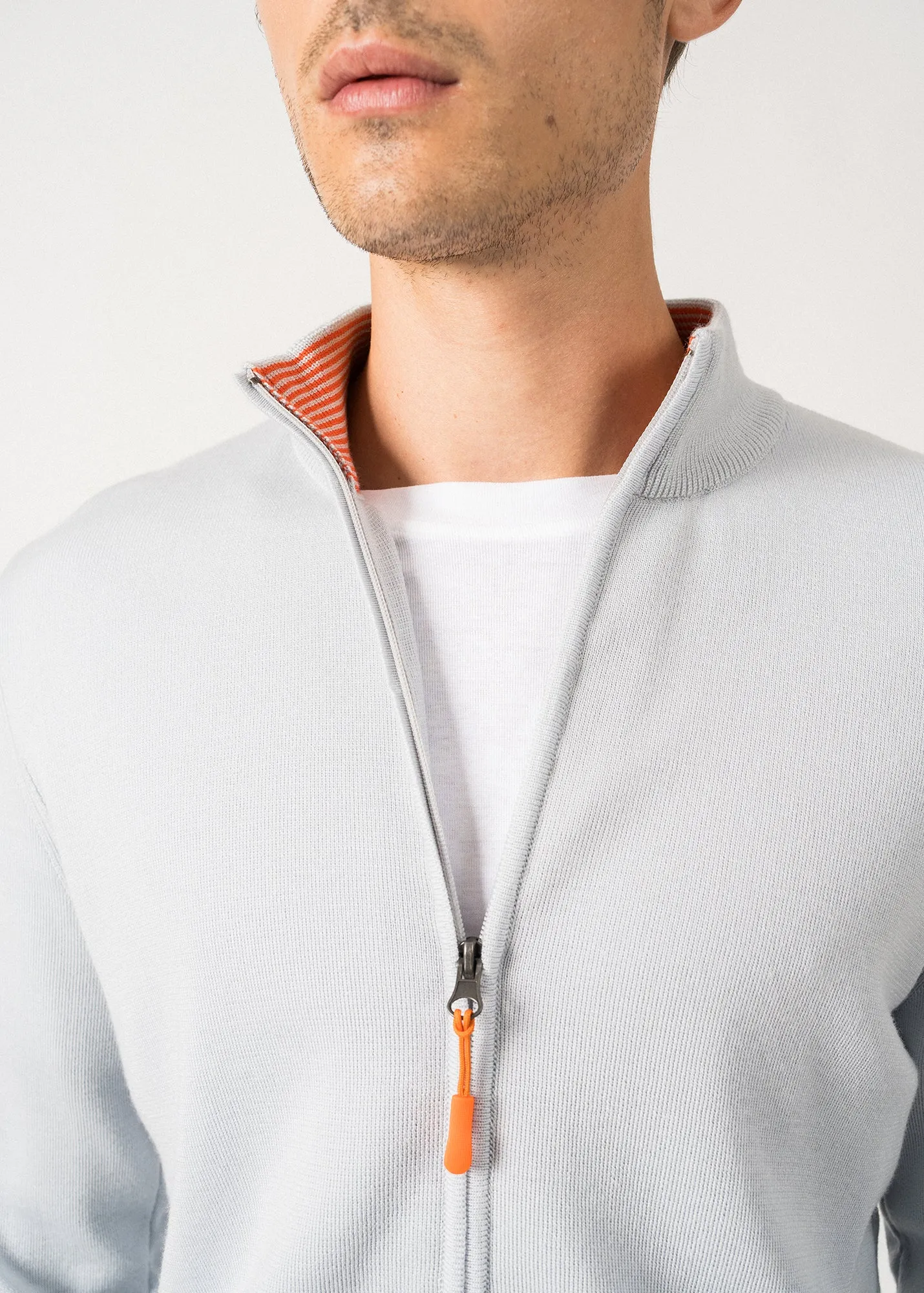 Cardigan Creggan - zipp, en laine mrinos (GRIS LIGHT/BASKET)