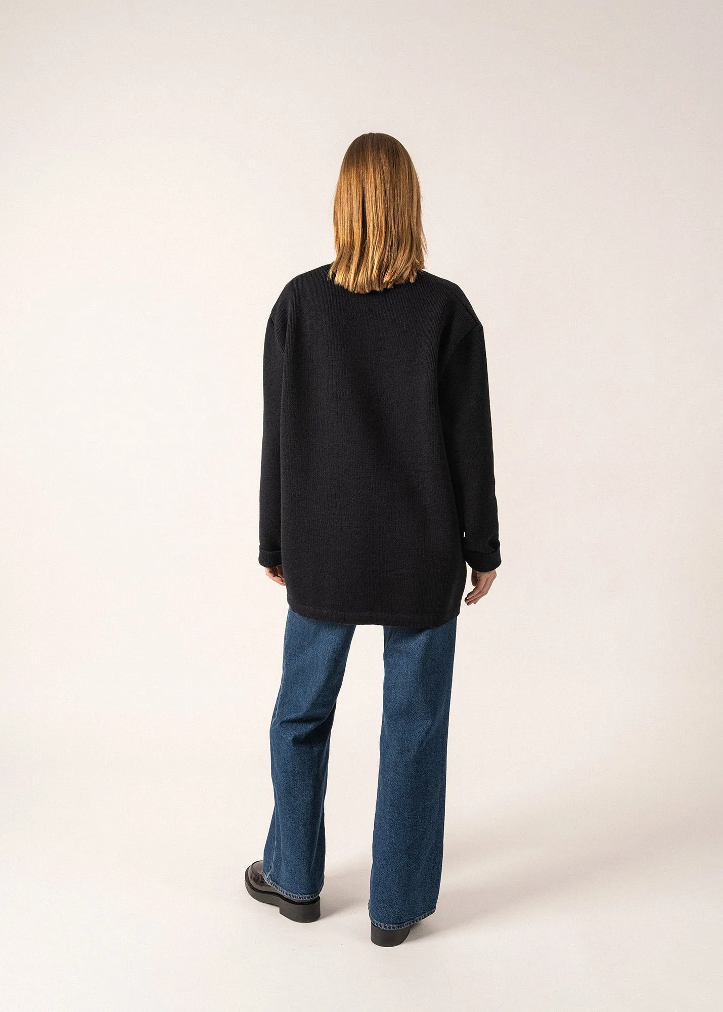 Cardigan en laine Yachting Rdit -  blason brod poitrine (NAVY)