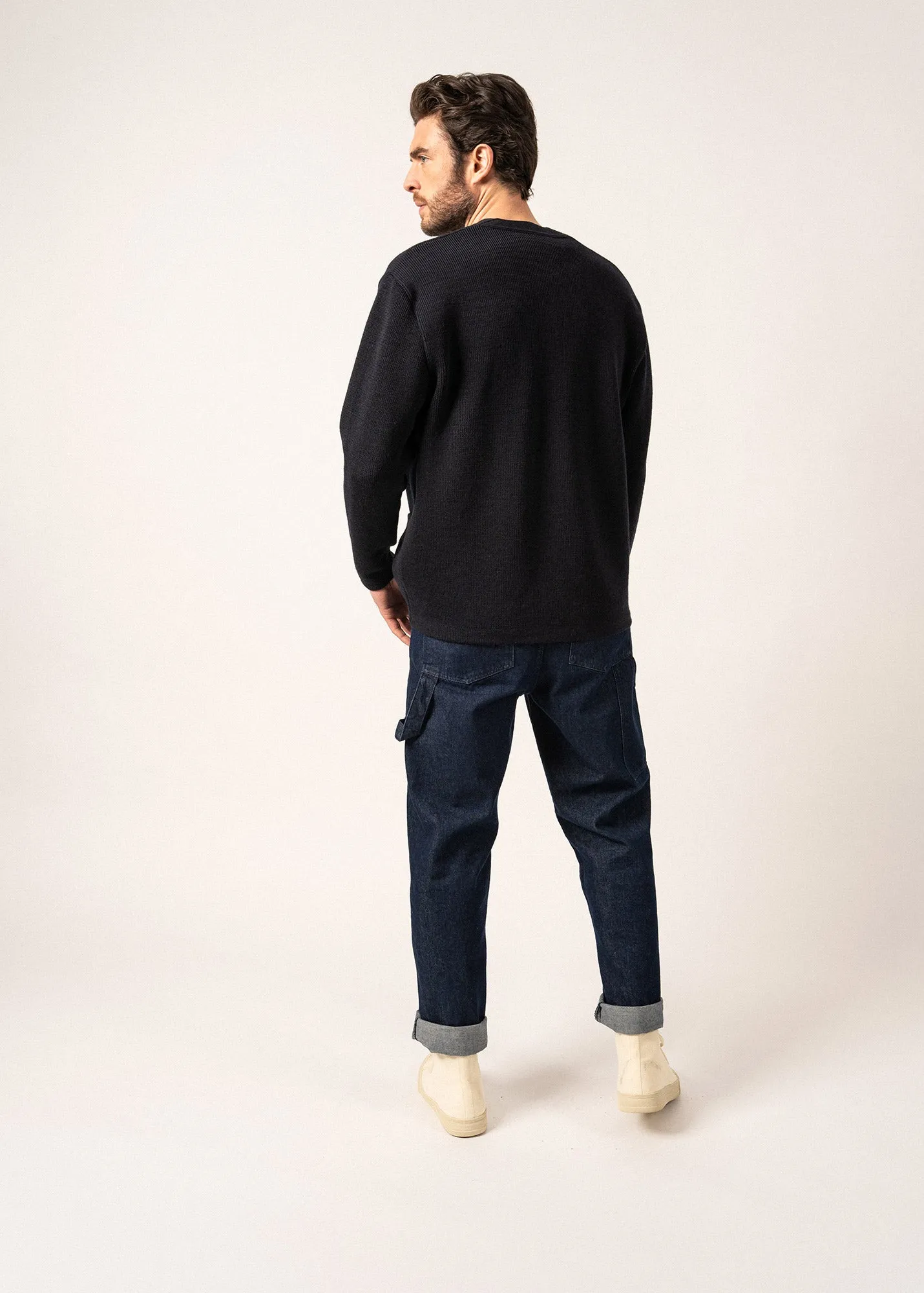 Cardigan en laine Yachting Rdit -  blason brod poitrine (NAVY)
