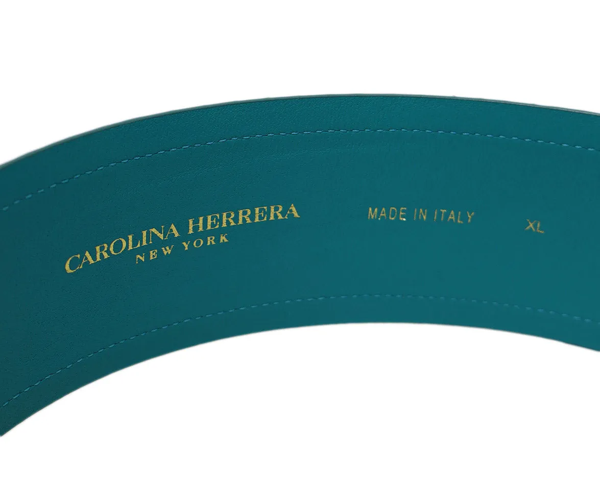 Carolina Herrera Teal Snake Skin Belt