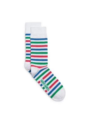 Chaussettes rayes multicolores - en jersey de coton (BLANC/VERT)