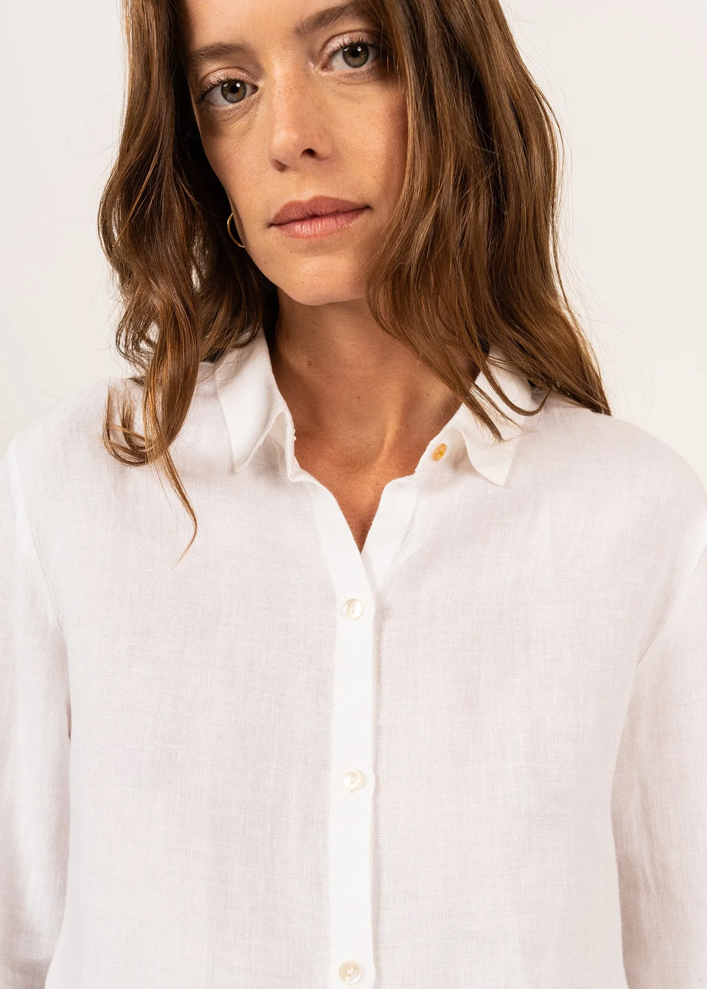 Chemise en lin Rebecca - unie,  manches longues (BLANC)