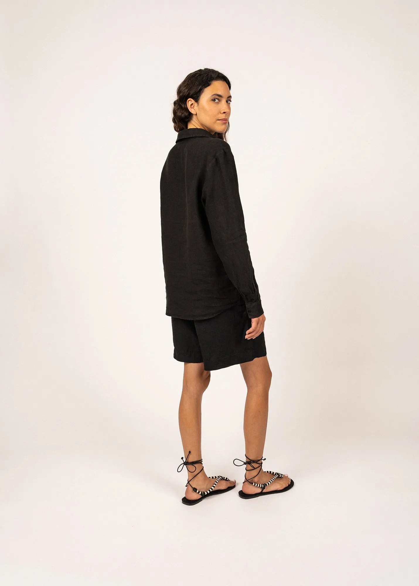 Chemise en lin Rebecca - unie,  manches longues (NOIR)