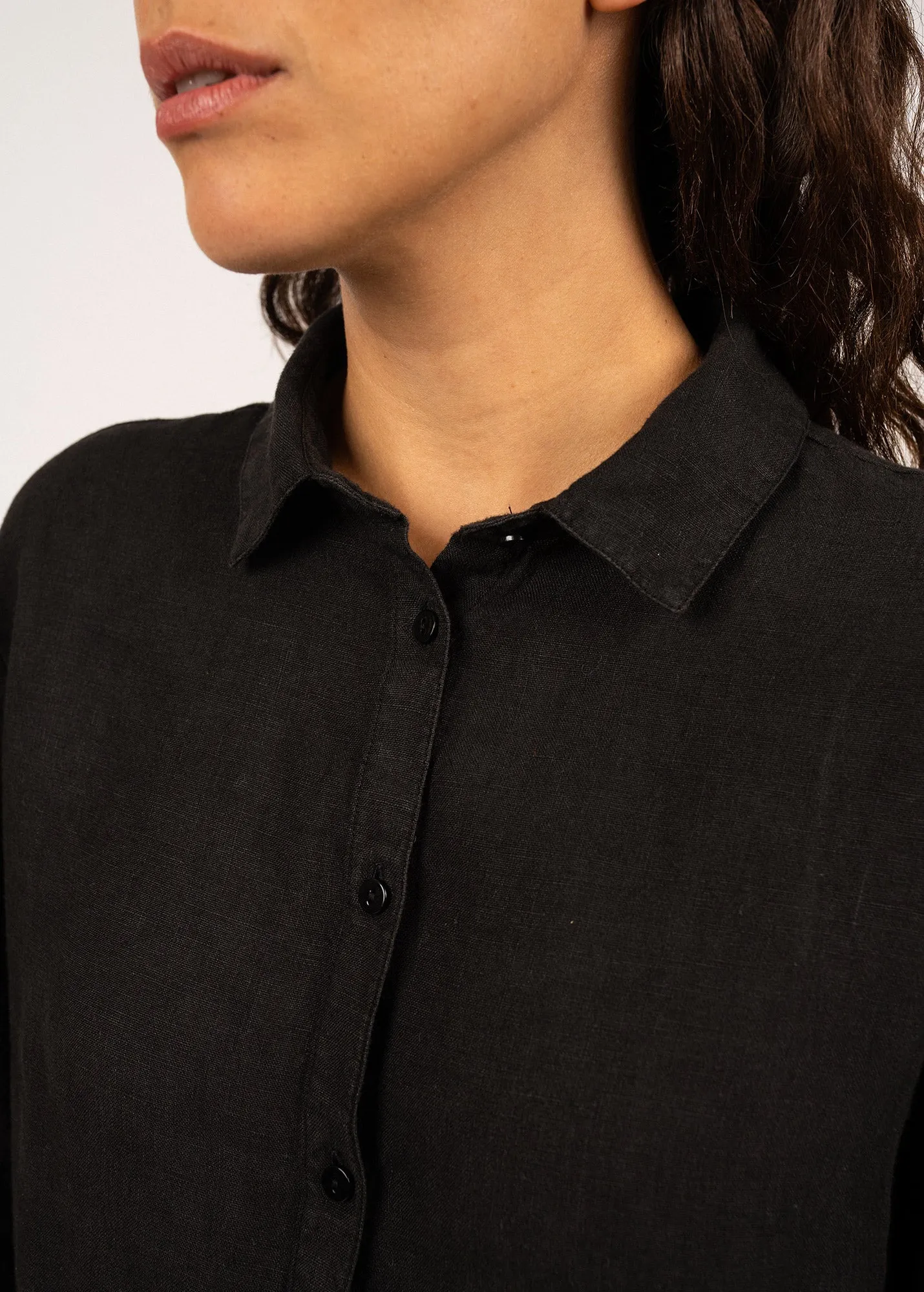 Chemise en lin Rebecca - unie,  manches longues (NOIR)