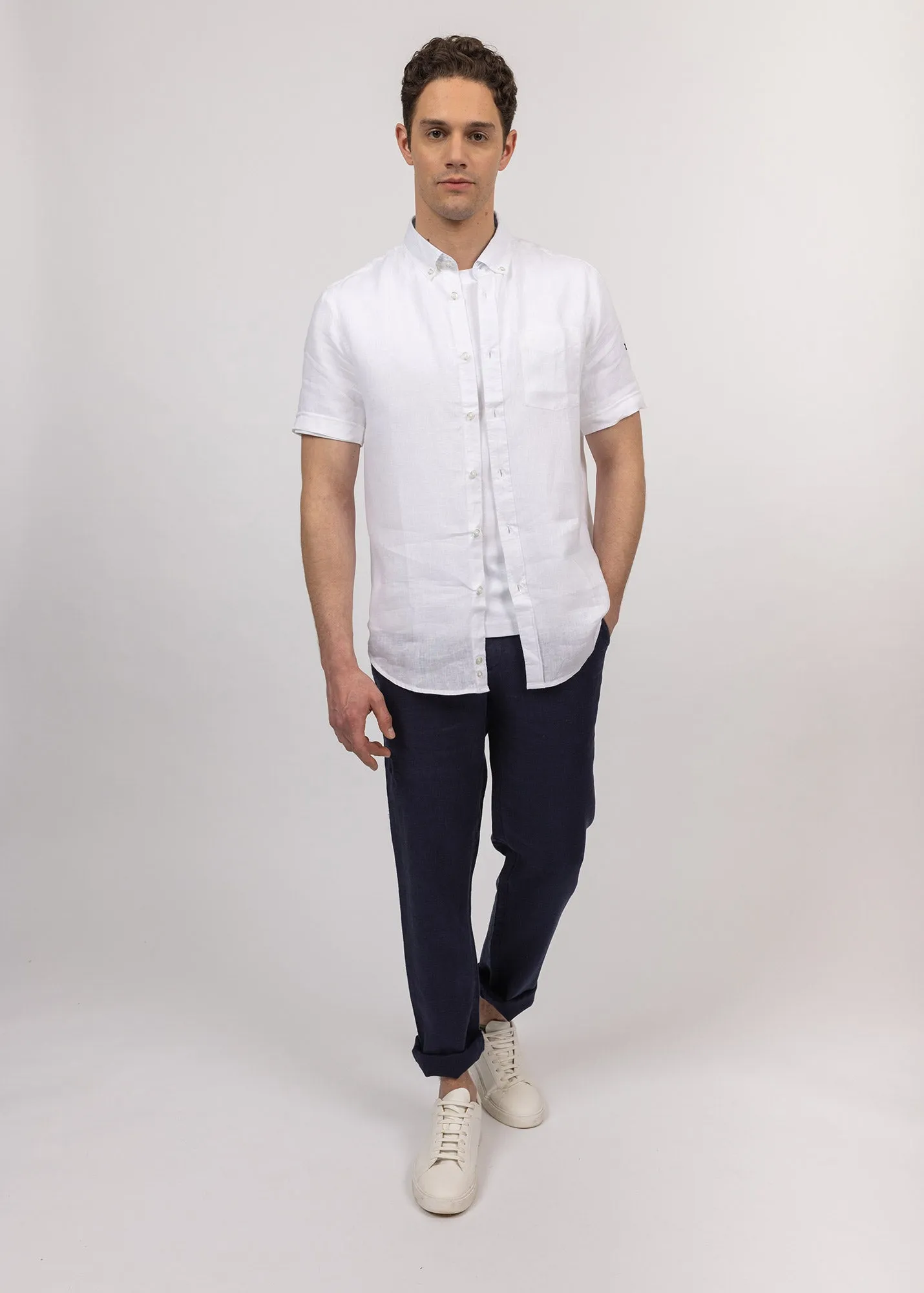 Chemise  manches courtes Clment - en popeline de lin (BLANC)