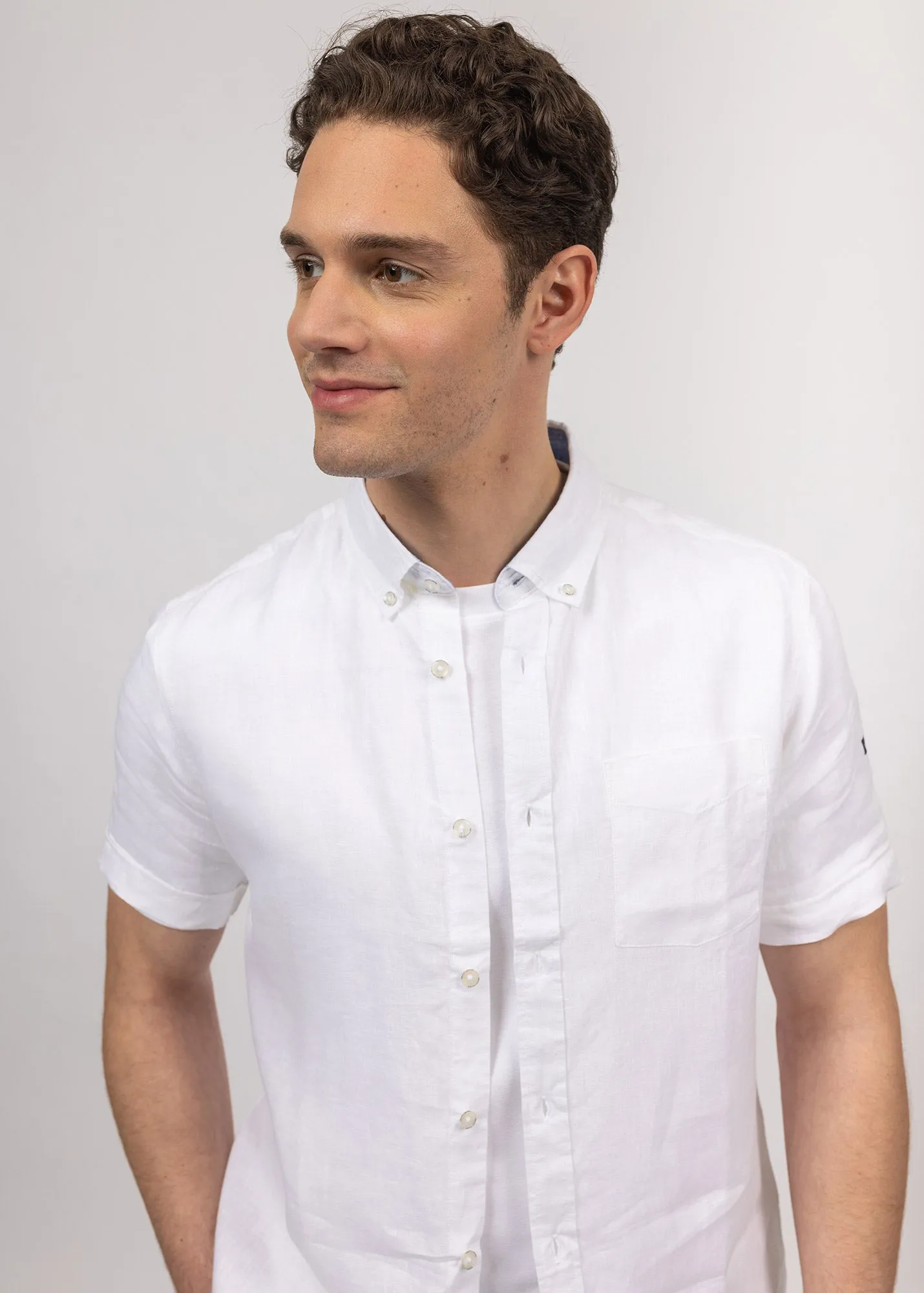 Chemise  manches courtes Clment - en popeline de lin (BLANC)