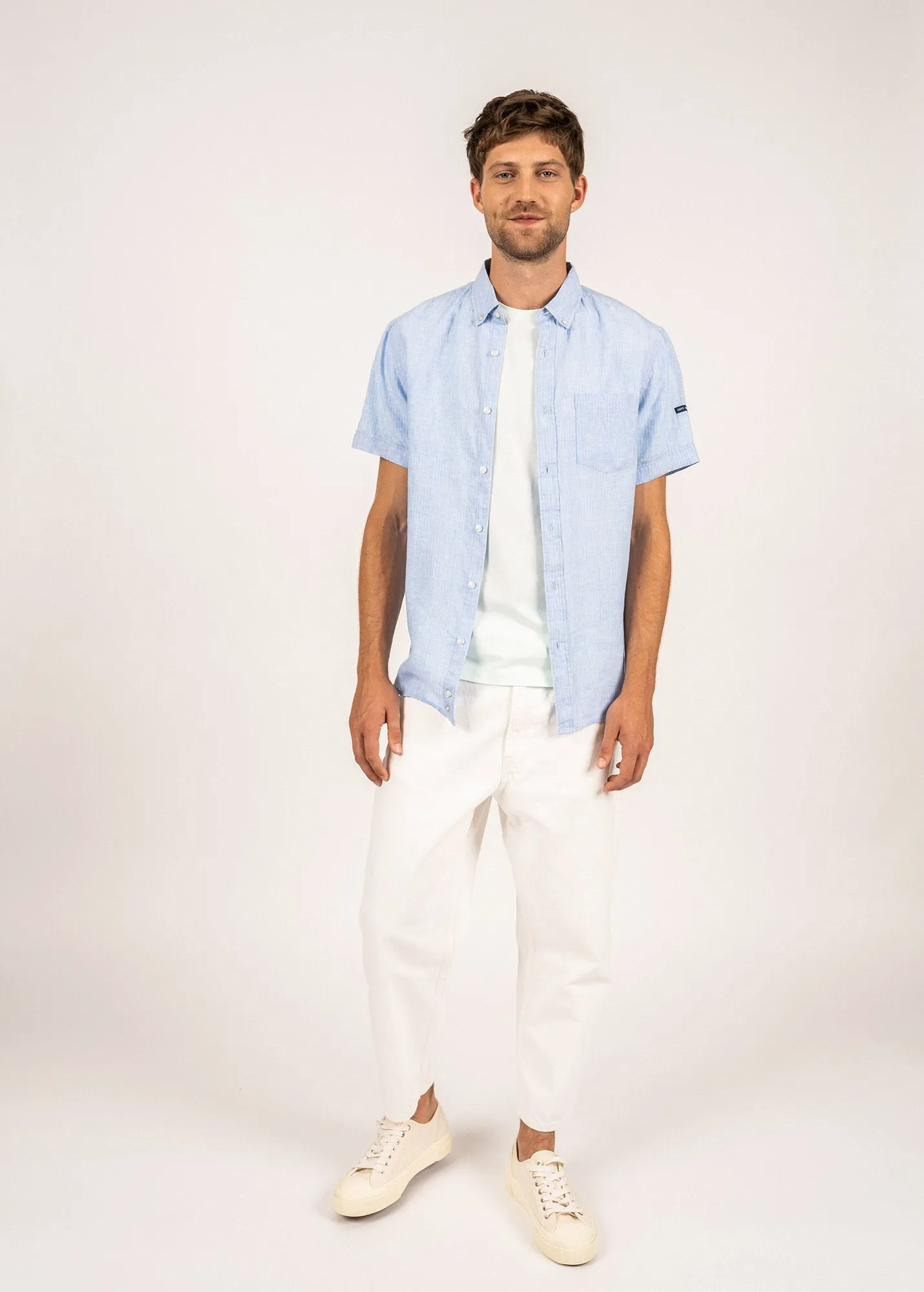 Chemise  manches courtes Clment - en popeline de lin (CIEL/SUN)