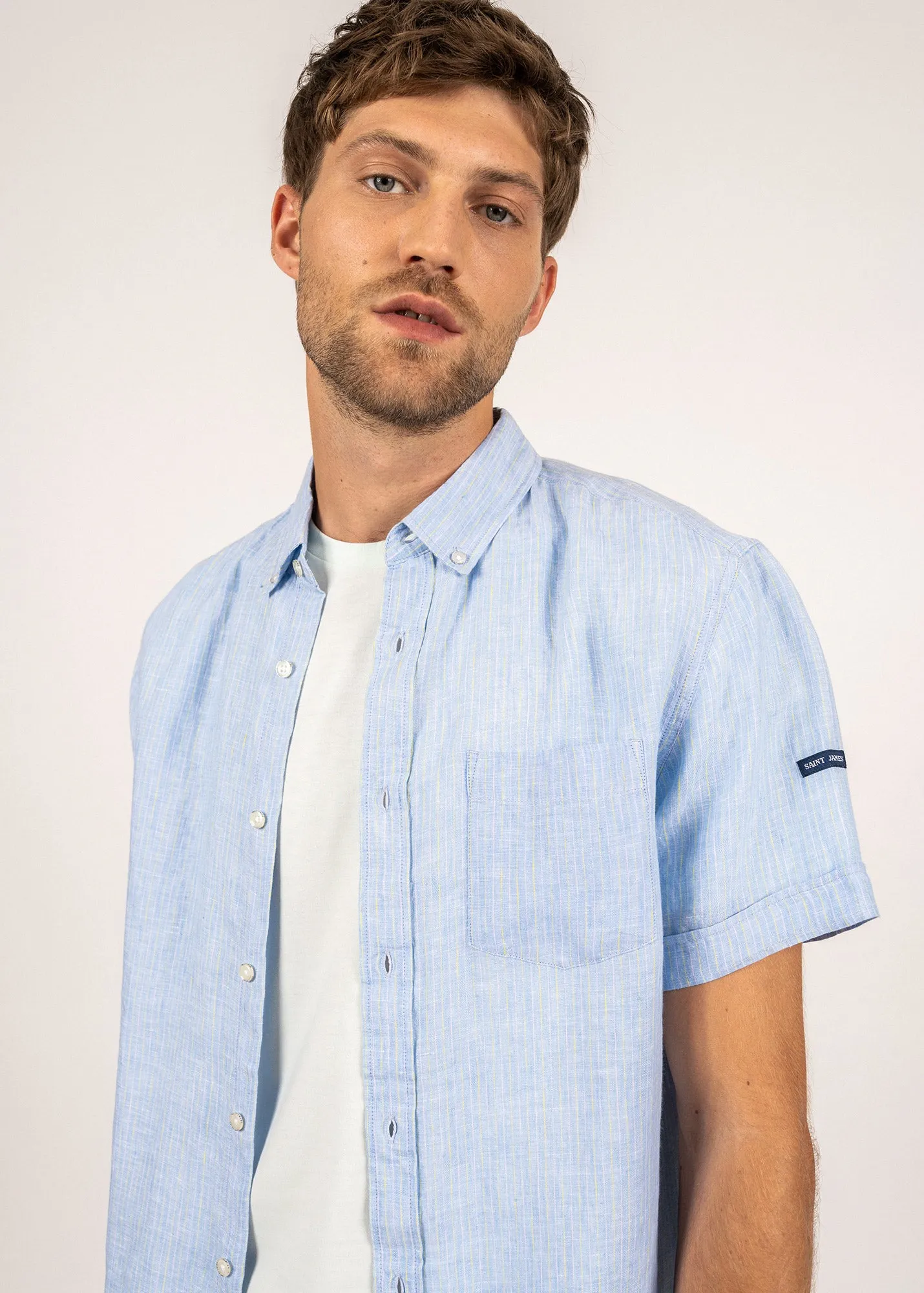 Chemise  manches courtes Clment - en popeline de lin (CIEL/SUN)