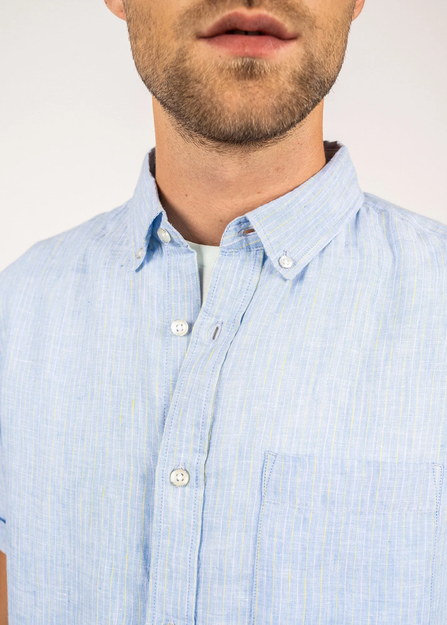 Chemise  manches courtes Clment - en popeline de lin (CIEL/SUN)