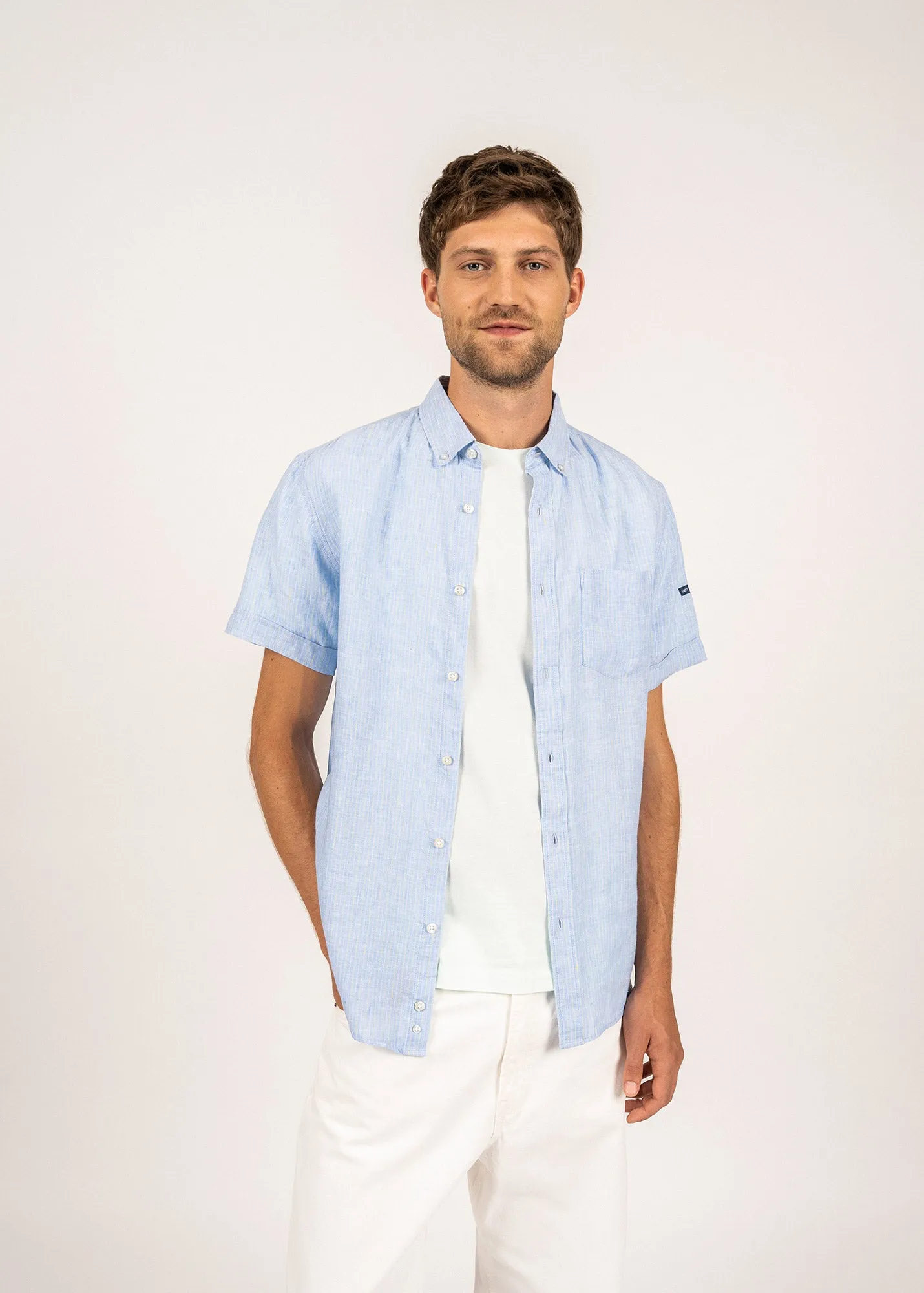 Chemise  manches courtes Clment - en popeline de lin (CIEL/SUN)