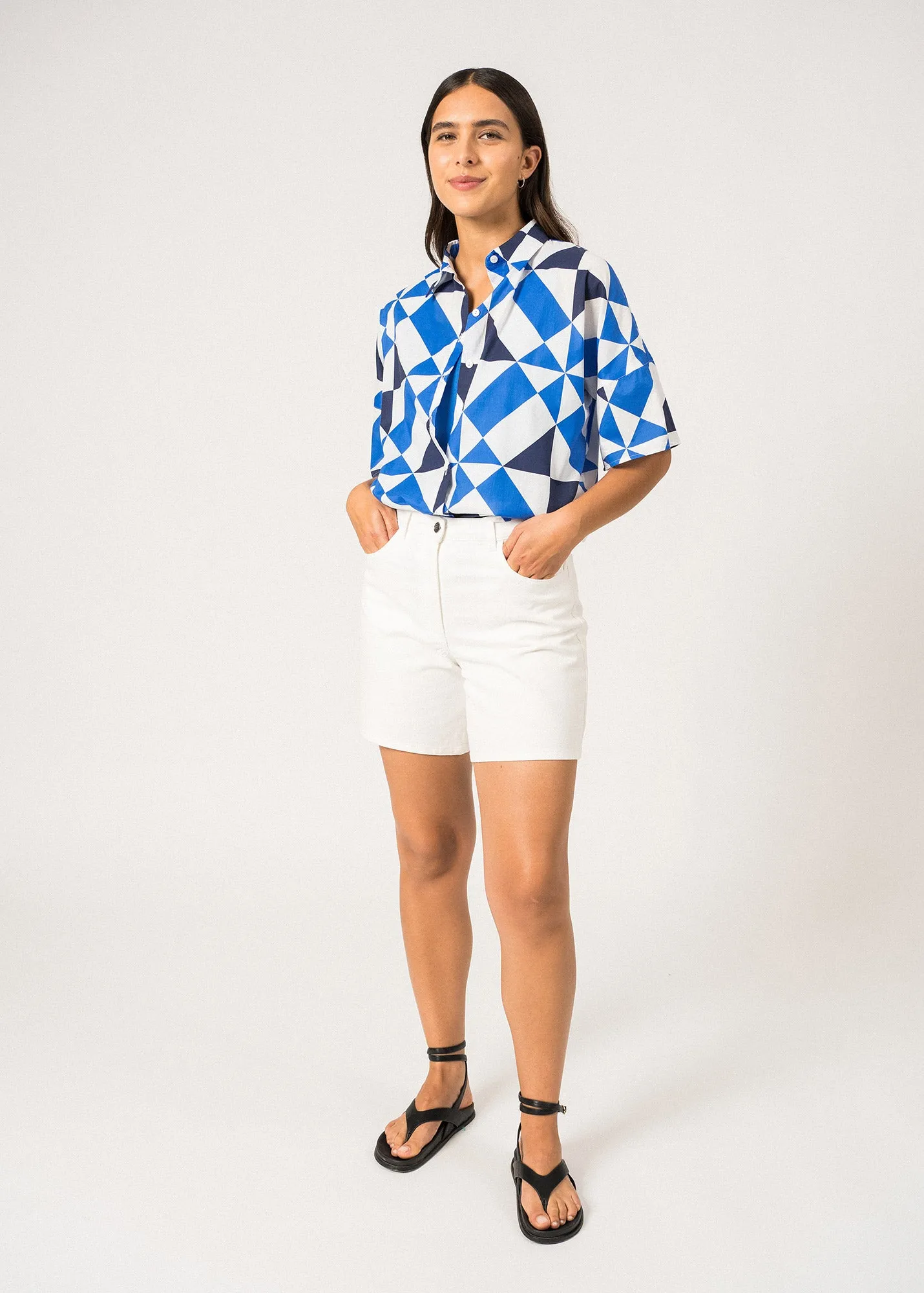 Chemise manches courtes Lucie - imprime (BLANC/MER/MARINE)