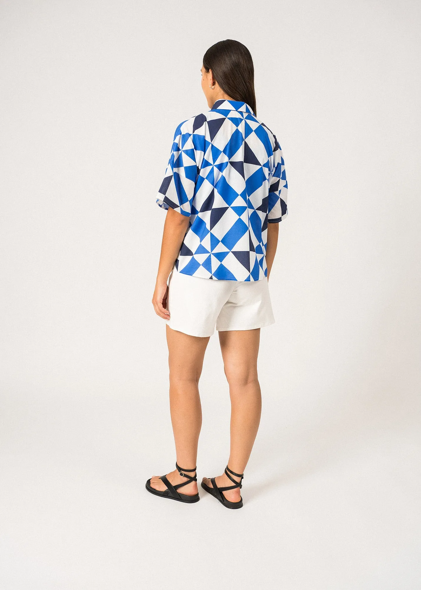 Chemise manches courtes Lucie - imprime (BLANC/MER/MARINE)