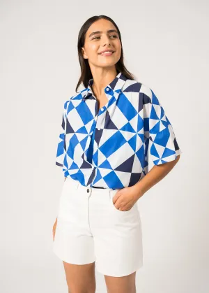 Chemise manches courtes Lucie - imprime (BLANC/MER/MARINE)