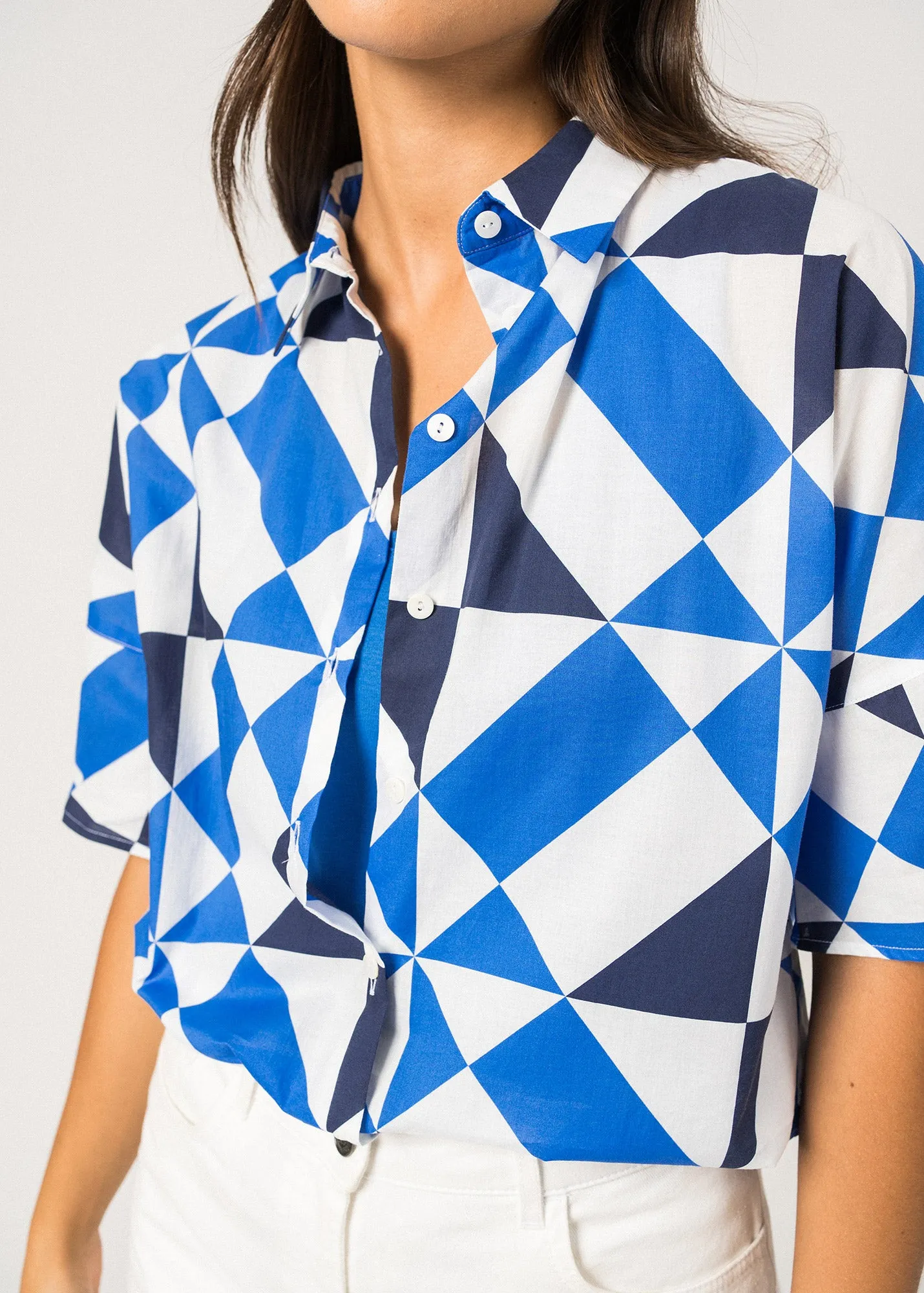 Chemise manches courtes Lucie - imprime (BLANC/MER/MARINE)