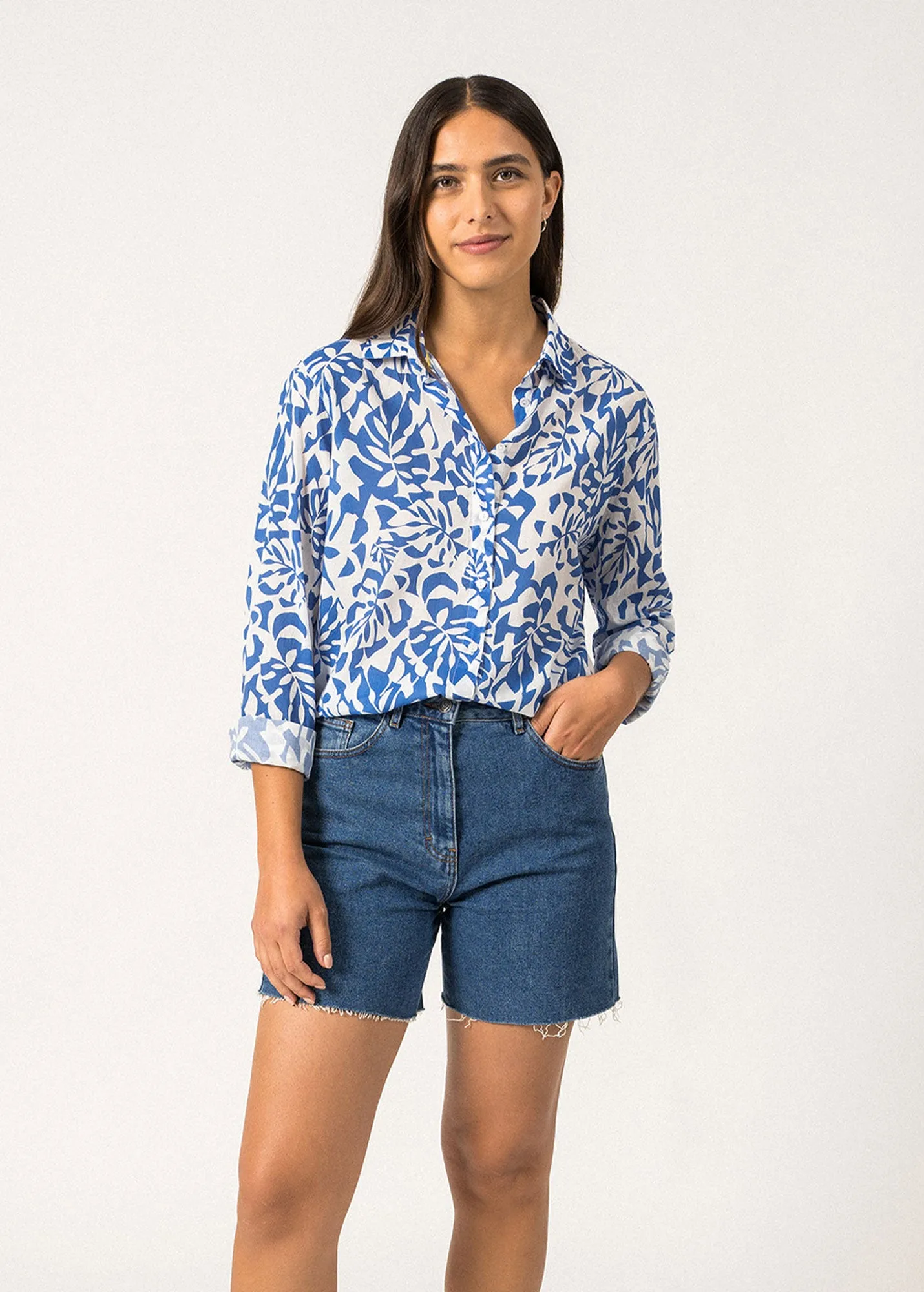 Chemise  motifs Jeanne - manches longues (BLANC/MER)