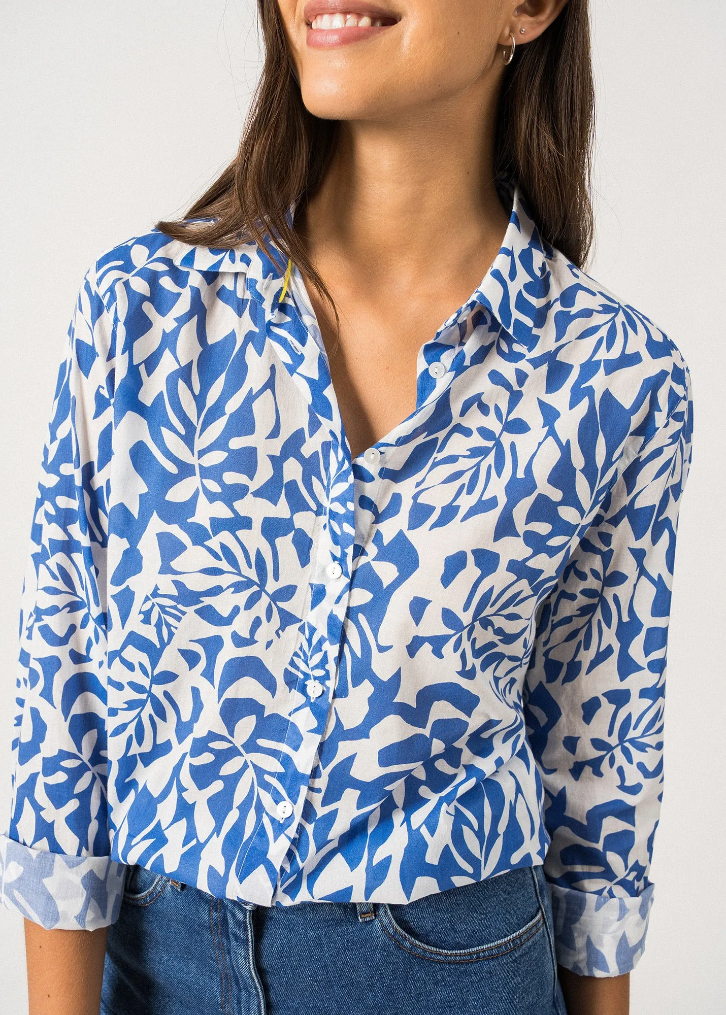 Chemise  motifs Jeanne - manches longues (BLANC/MER)