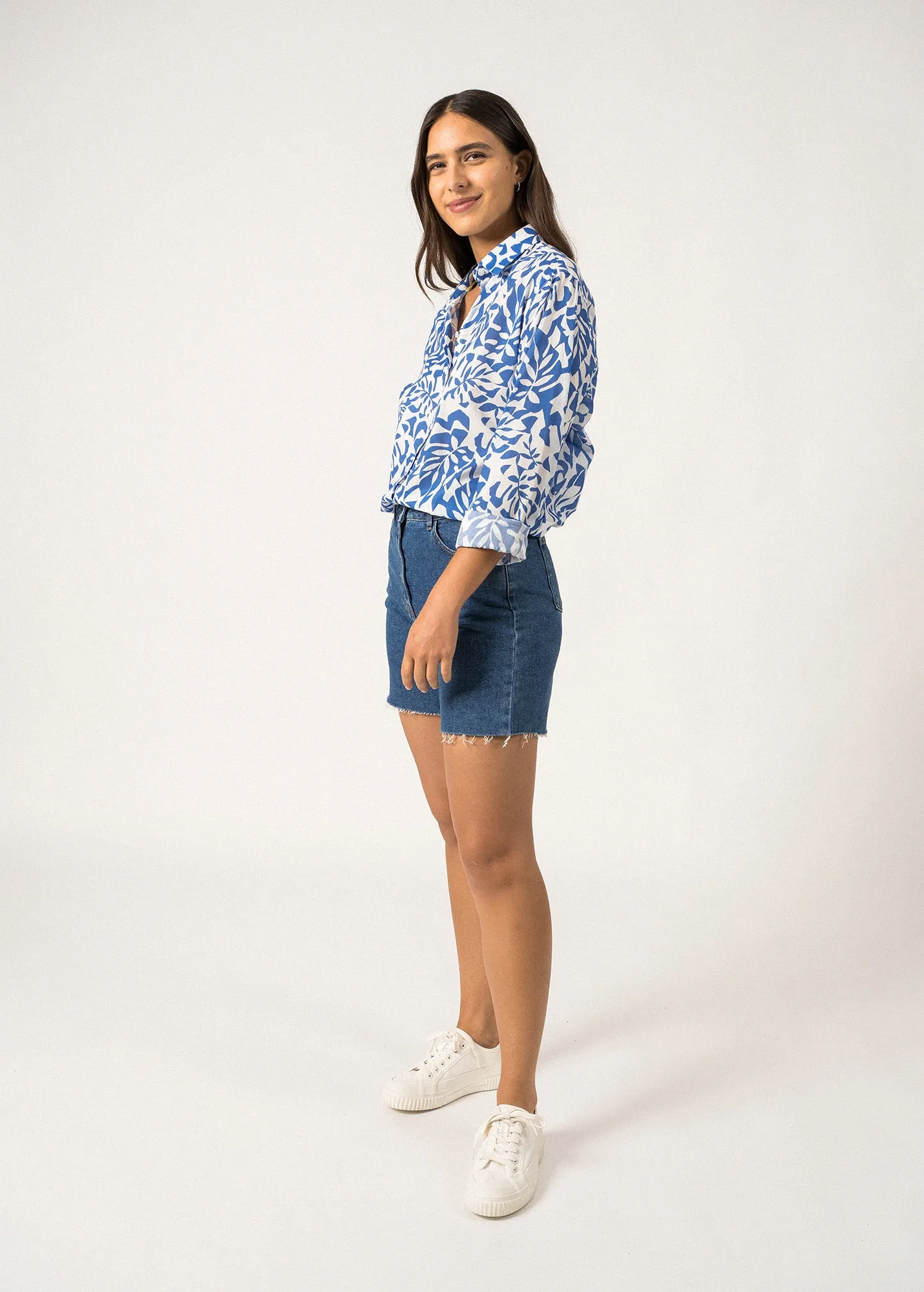 Chemise  motifs Jeanne - manches longues (BLANC/MER)