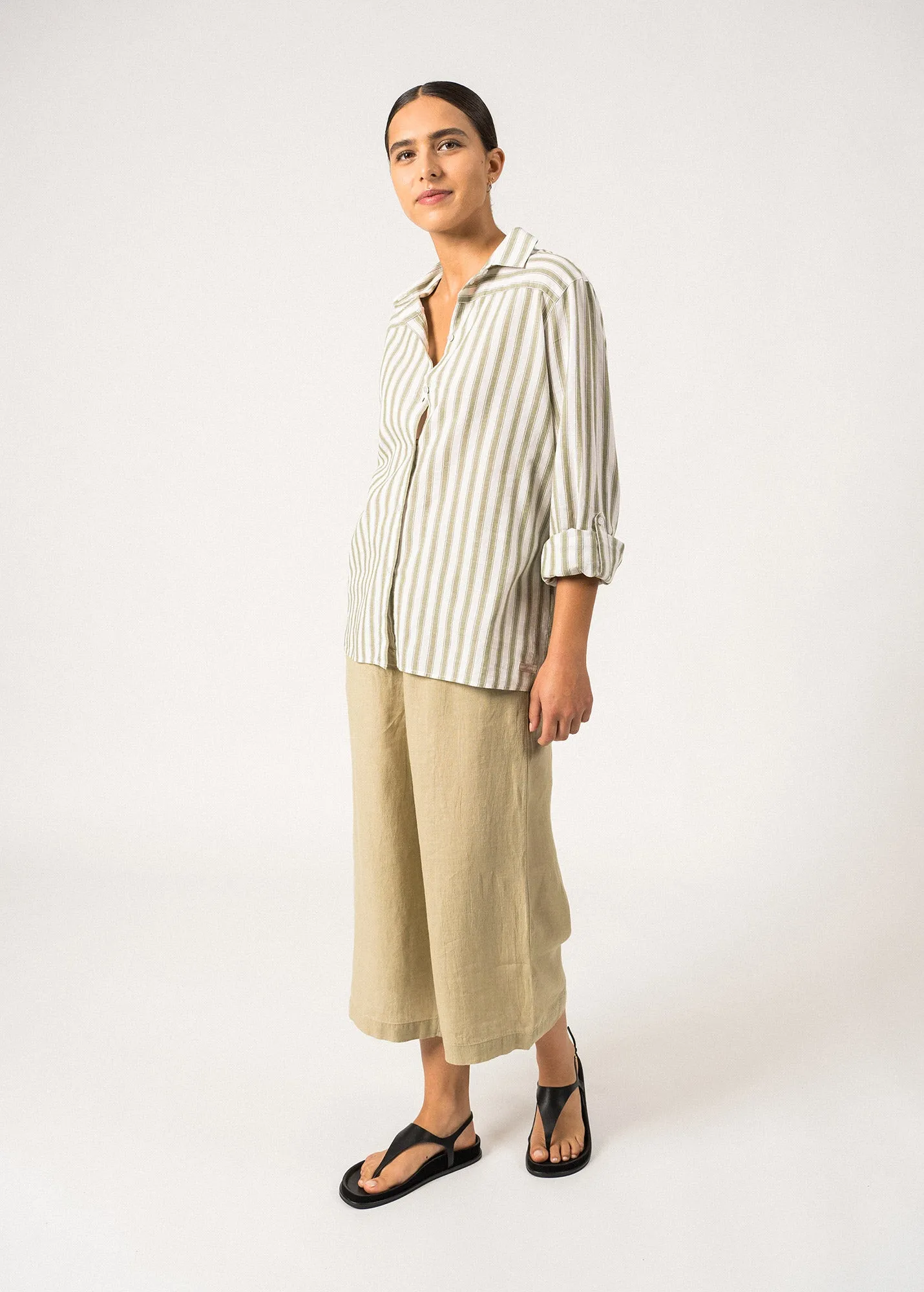 Chemise raye Camille - manches longues, en lin (BLANC/AMANDIER)