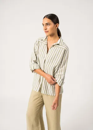 Chemise raye Camille - manches longues, en lin (BLANC/AMANDIER)