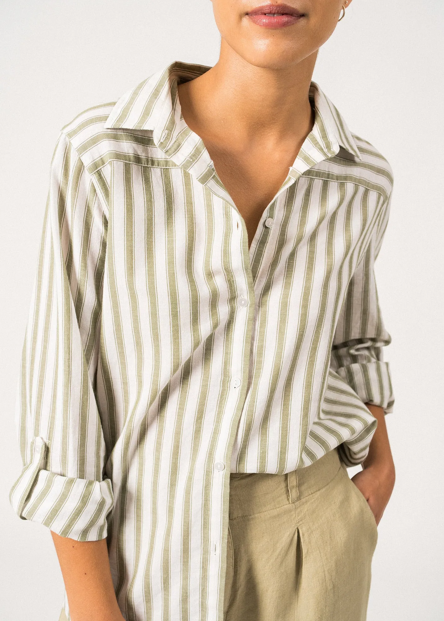 Chemise raye Camille - manches longues, en lin (BLANC/AMANDIER)