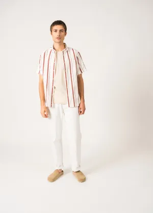 Chemise raye Neil - manches courtes (CRAIE/TERRACOTTA)