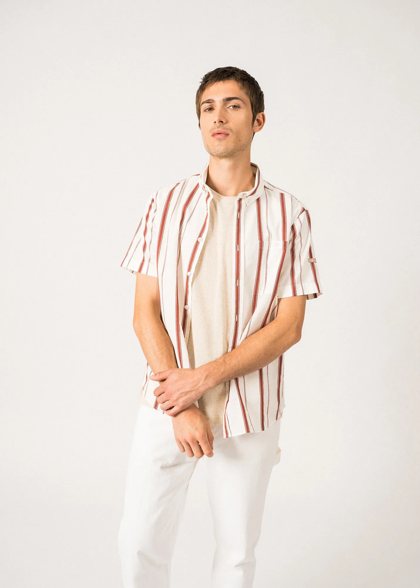Chemise raye Neil - manches courtes (CRAIE/TERRACOTTA)