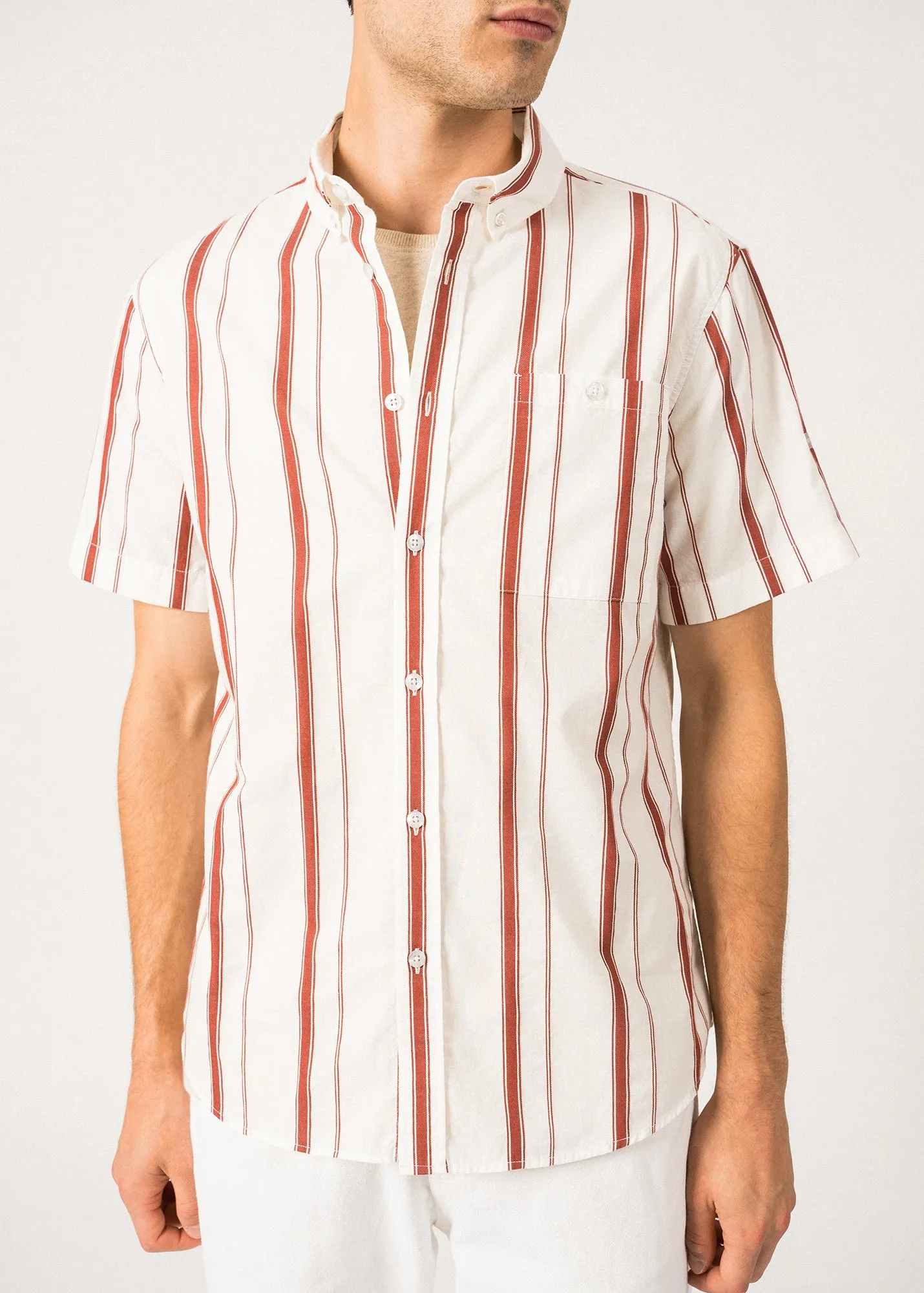 Chemise raye Neil - manches courtes (CRAIE/TERRACOTTA)