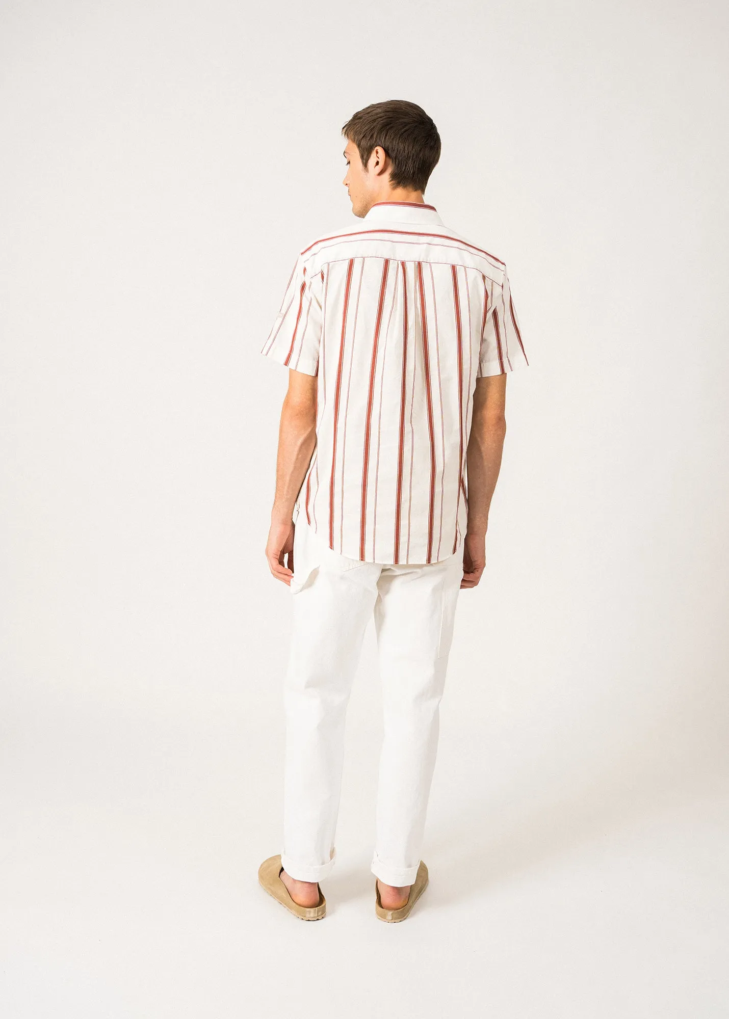 Chemise raye Neil - manches courtes (CRAIE/TERRACOTTA)