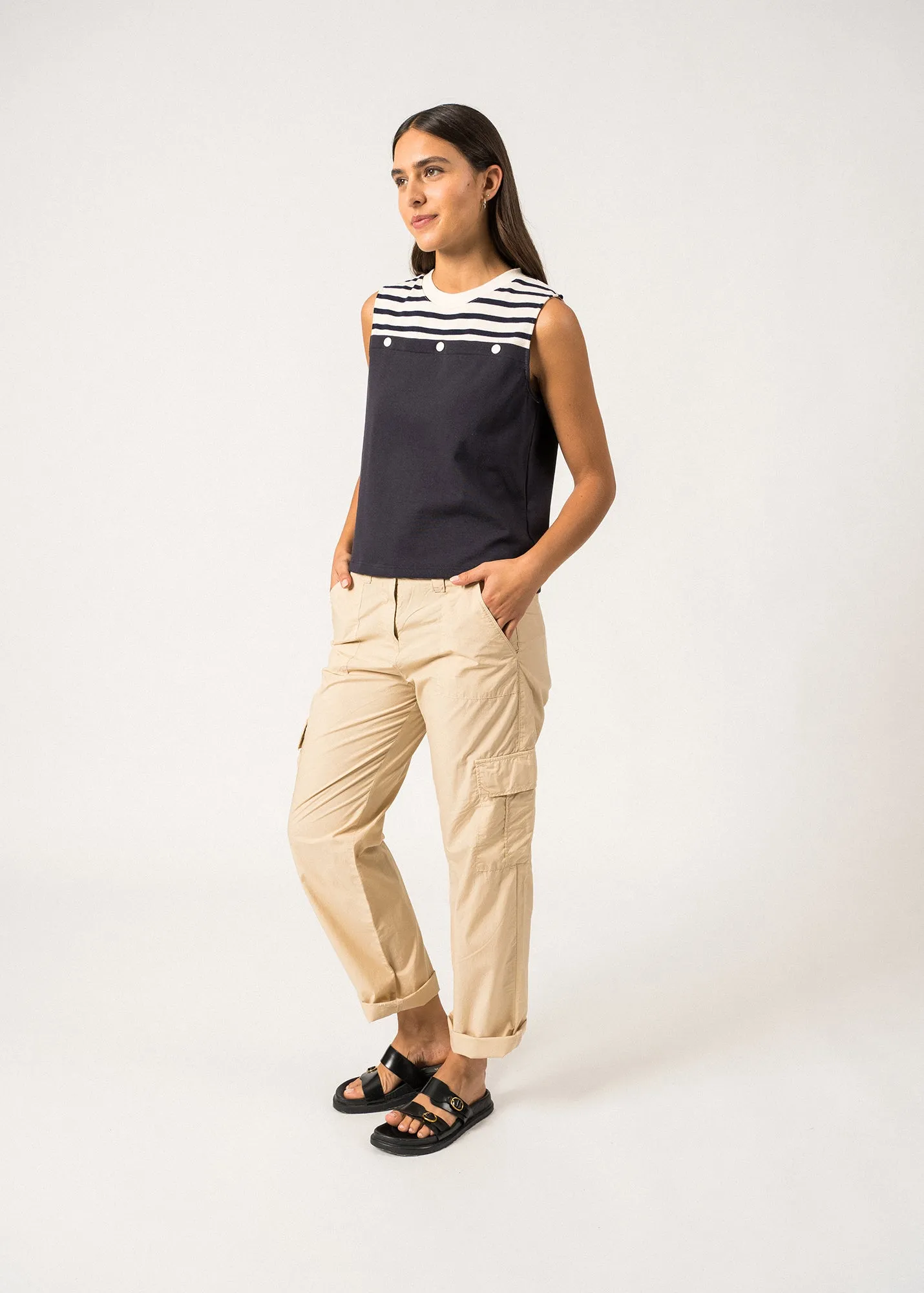 Dbardeur en coton card Aurique - SAINT JAMES x Isabelle Ballu (NAVY FONCE/ECRU/NAVY)