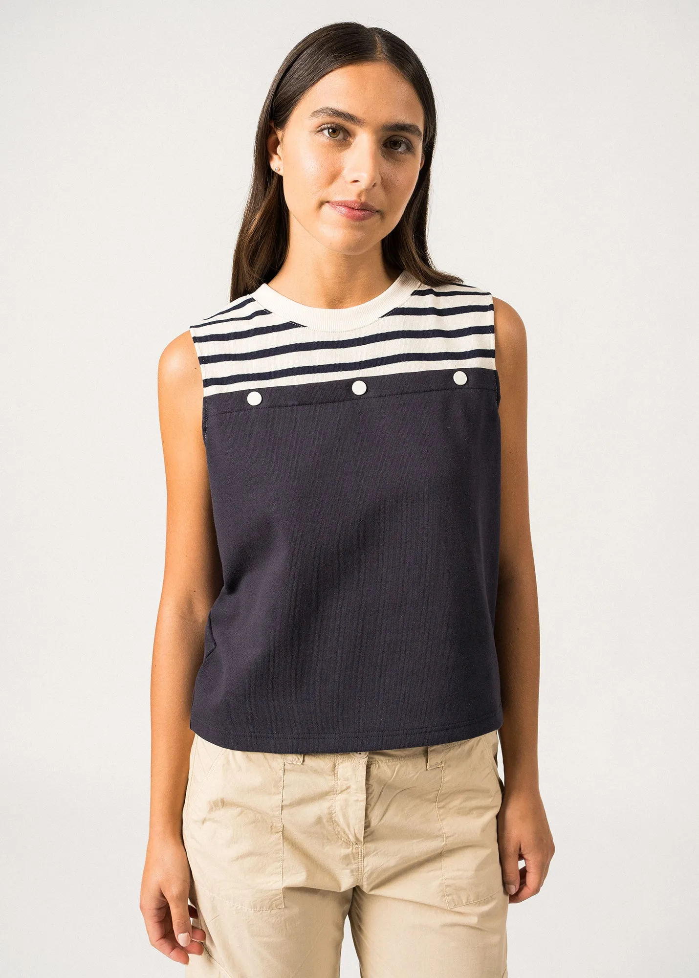 Dbardeur en coton card Aurique - SAINT JAMES x Isabelle Ballu (NAVY FONCE/ECRU/NAVY)