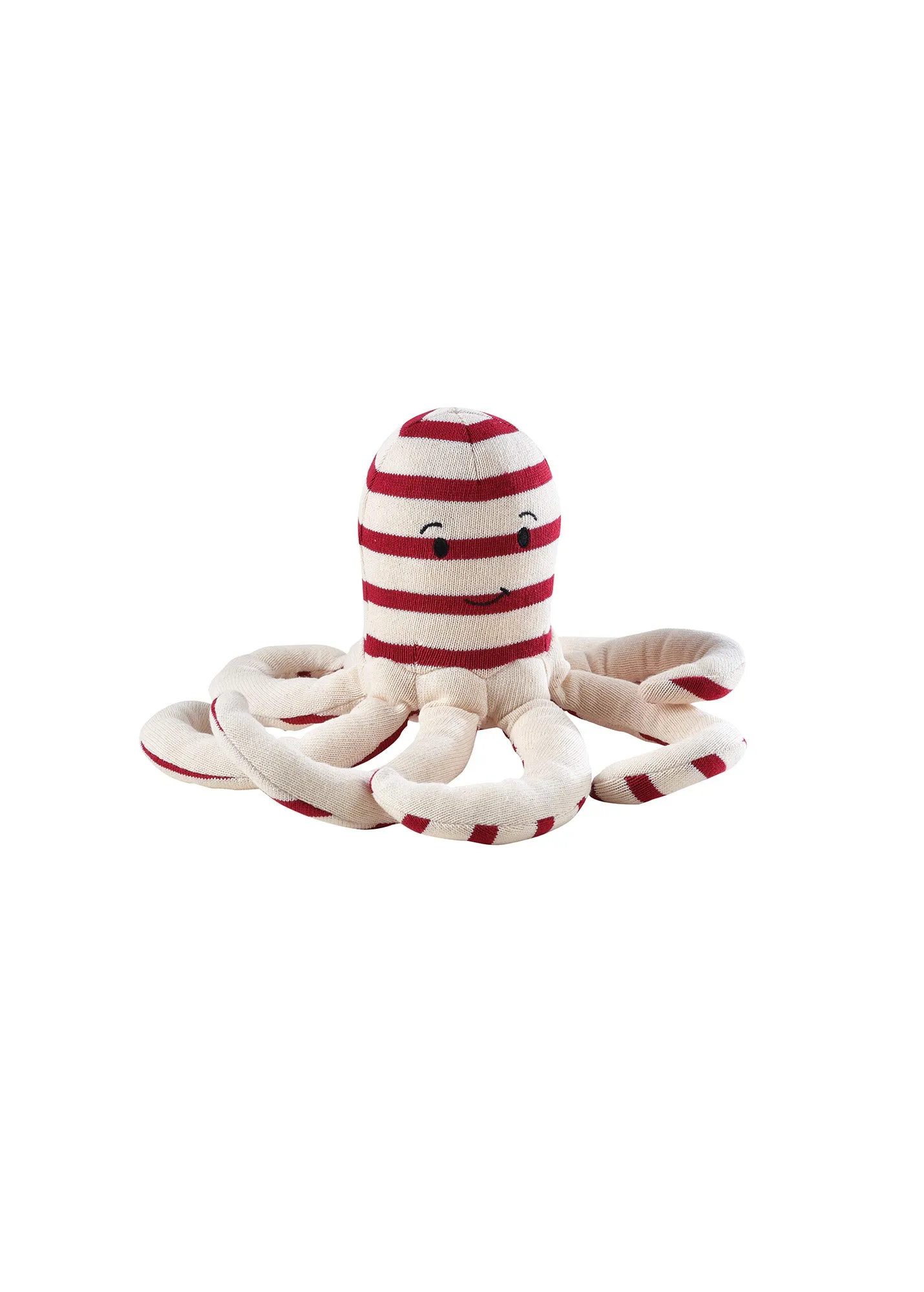 Doudou poulpe ray - rayure contraste, en jersey de coton (ECRU/PERSAN)