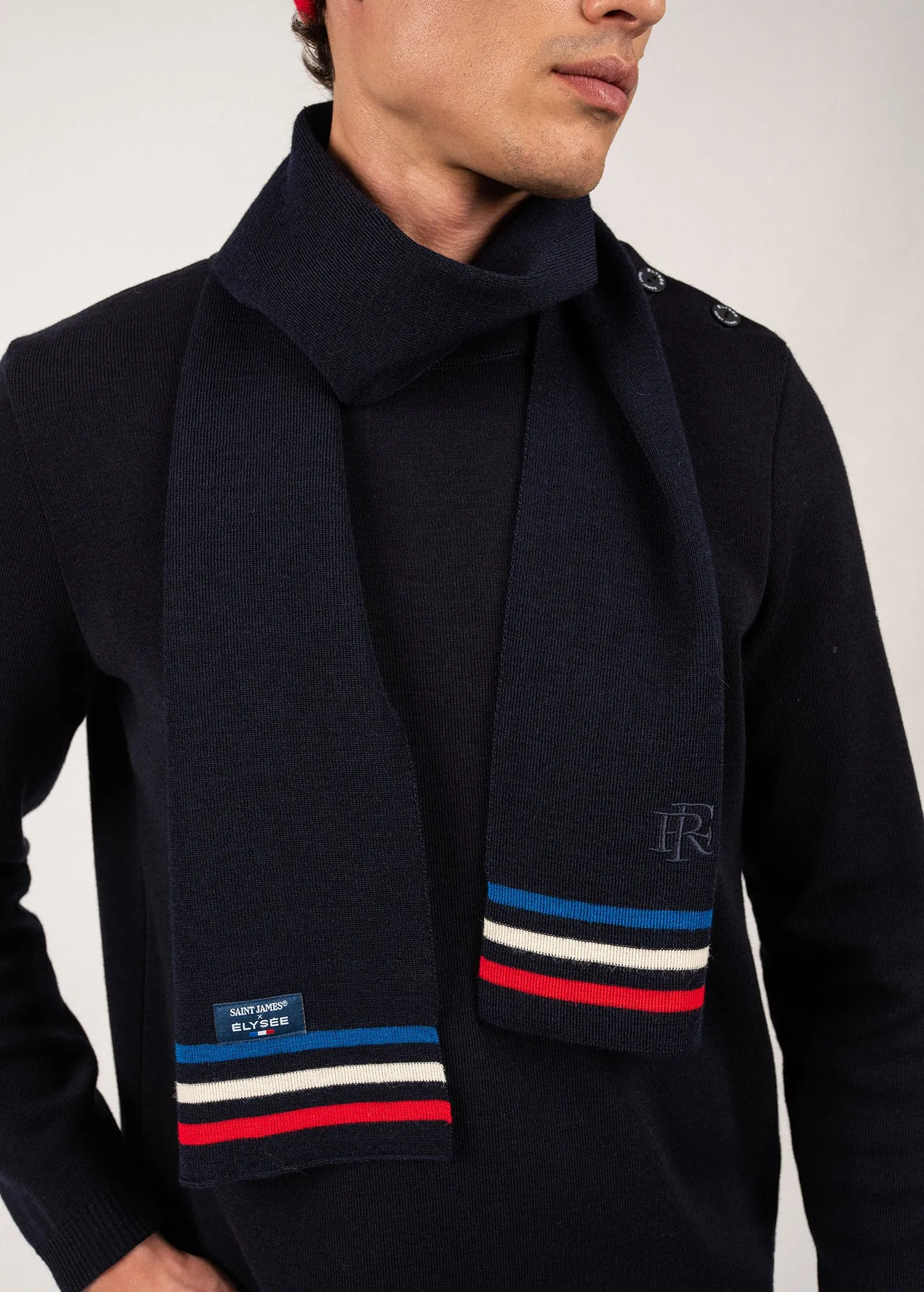 Echarpe tricolore en laine - SAINT JAMES x Elyse (MARINE)