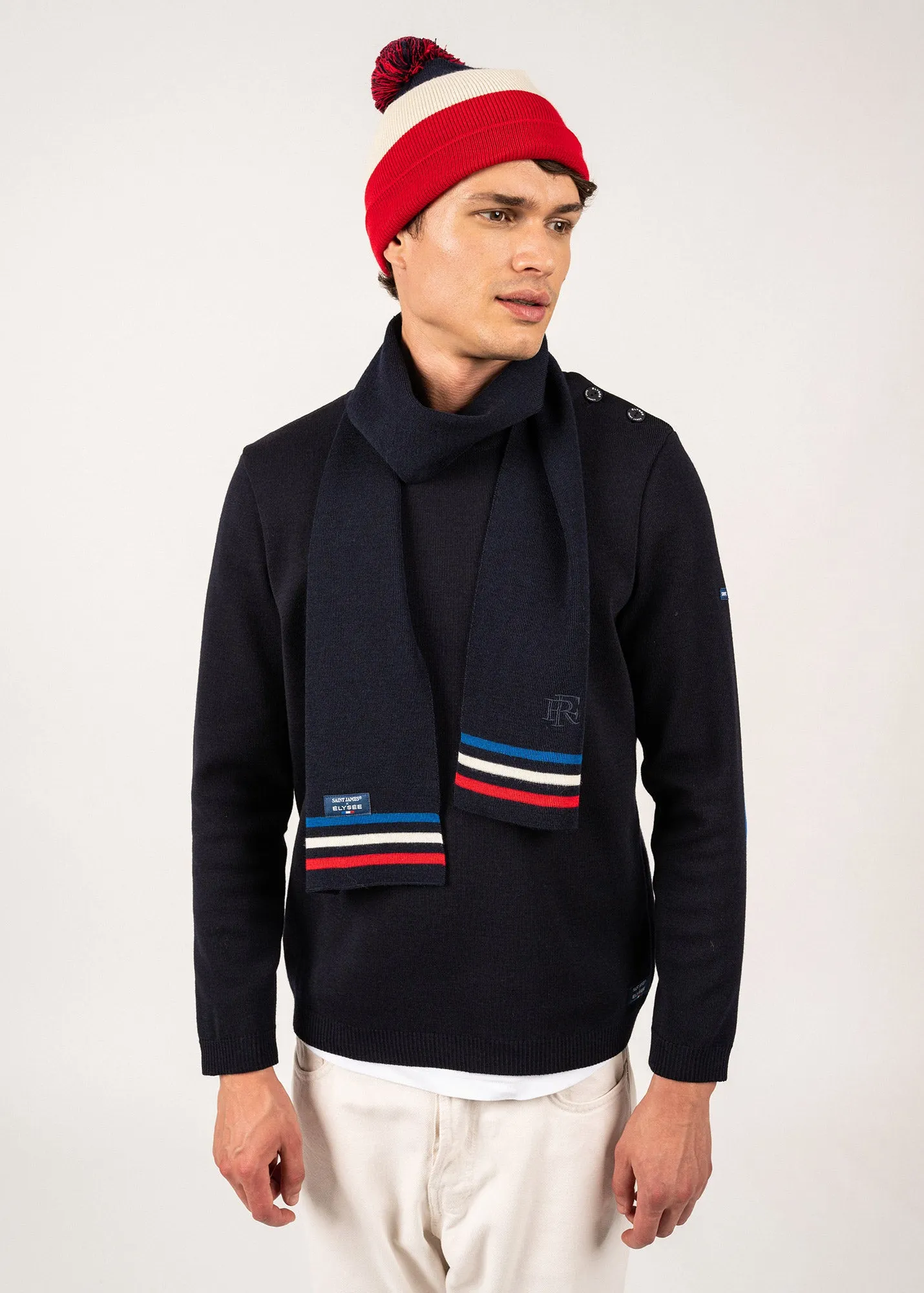 Echarpe tricolore en laine - SAINT JAMES x Elyse (MARINE)